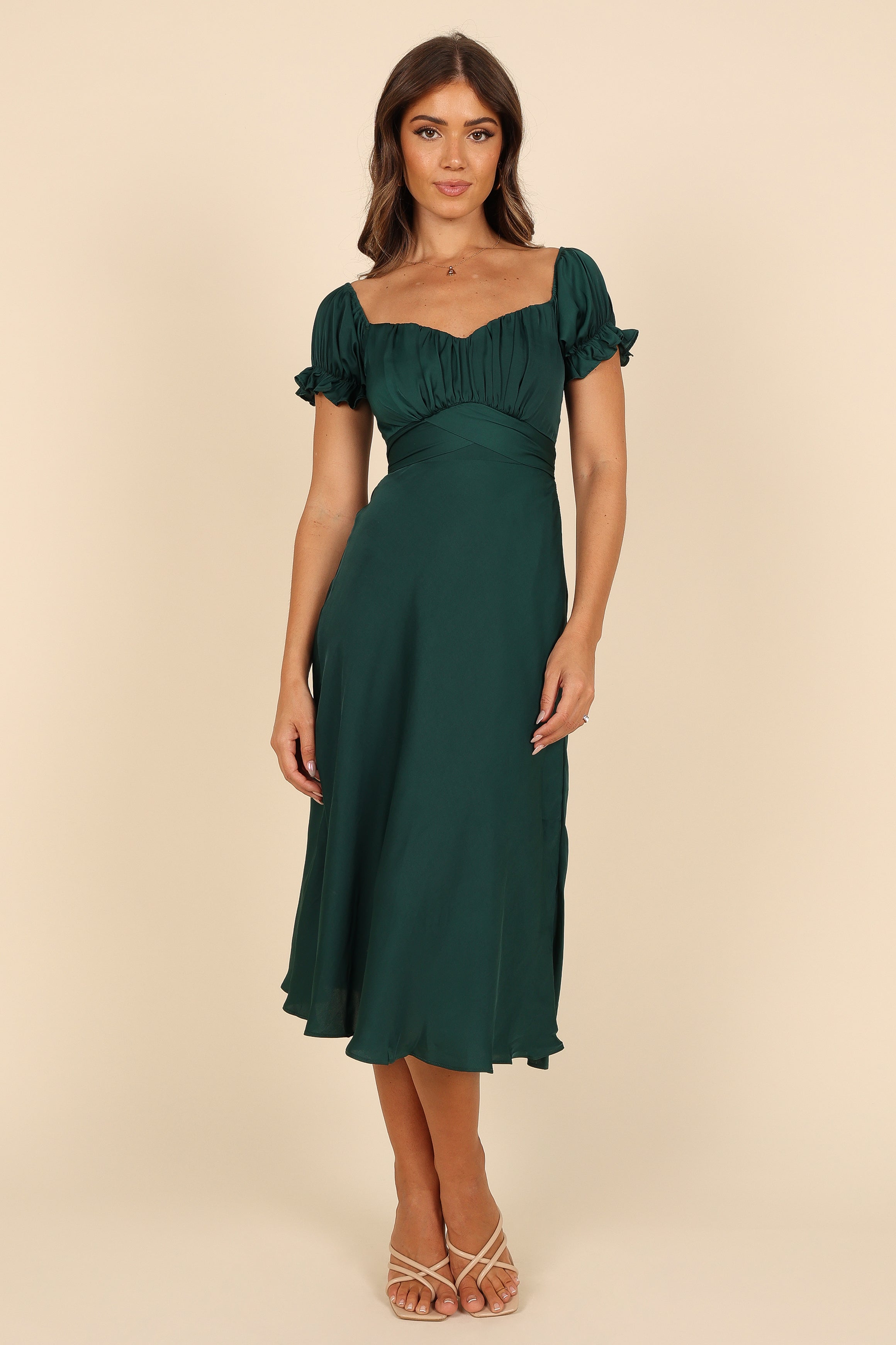 Mickenna Sweetheart Frill Midi Dress - Emerald