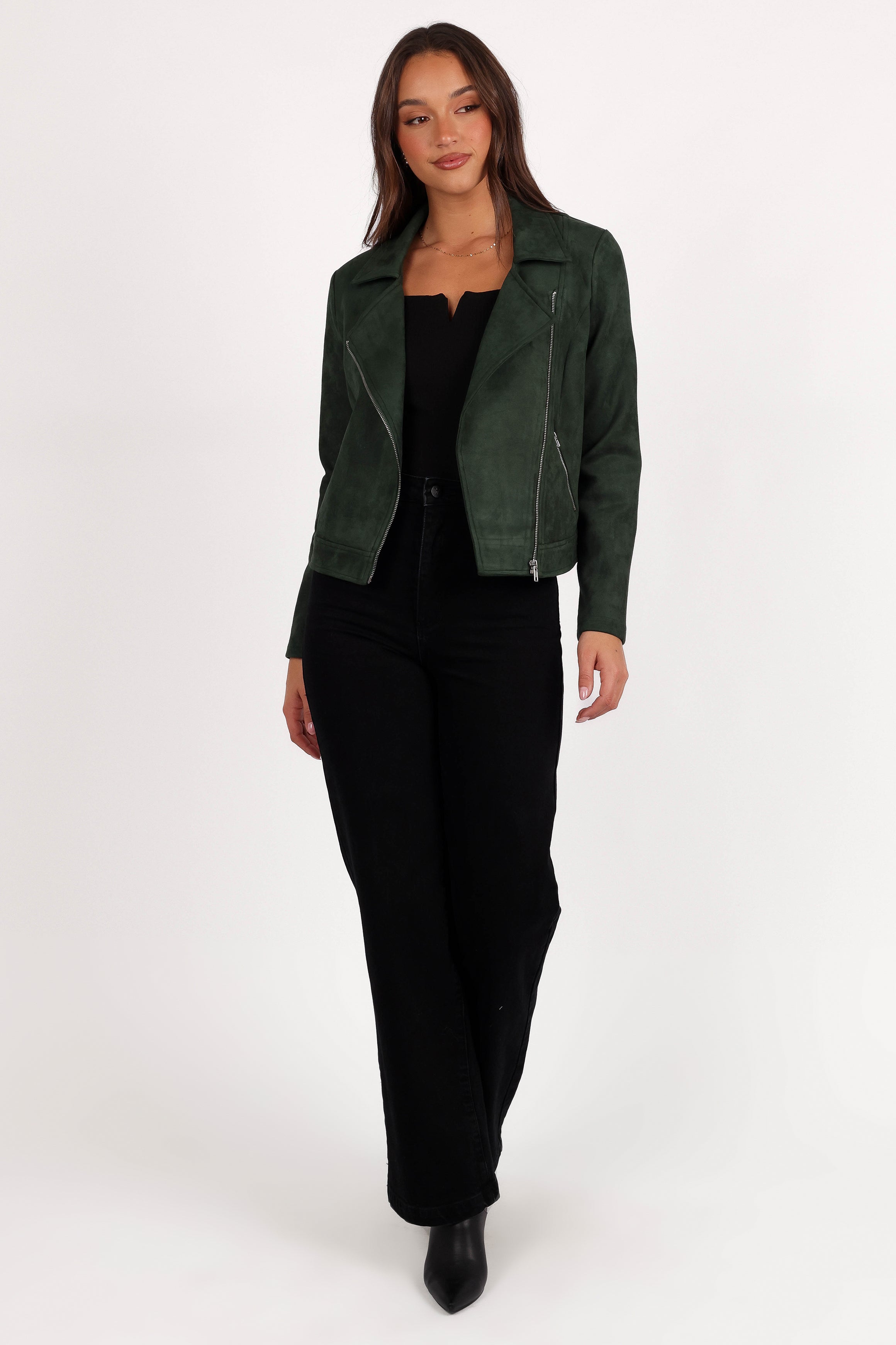 Spencer Faux Suede Moto Jacket - Olive