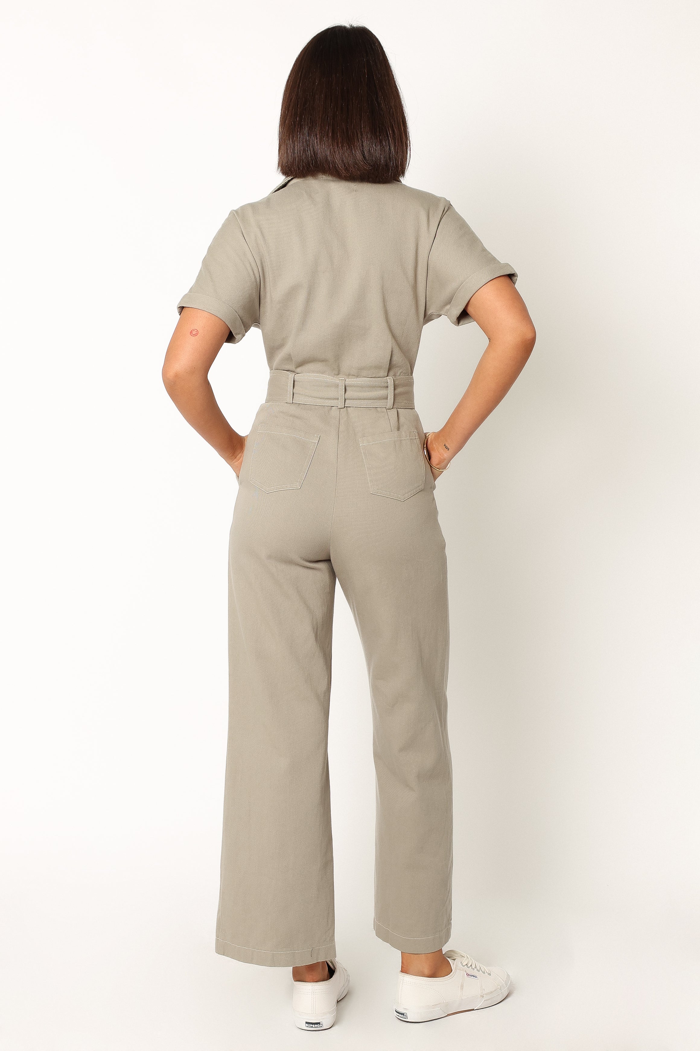 Demi Contrast Stitch Jumpsuit - Olive