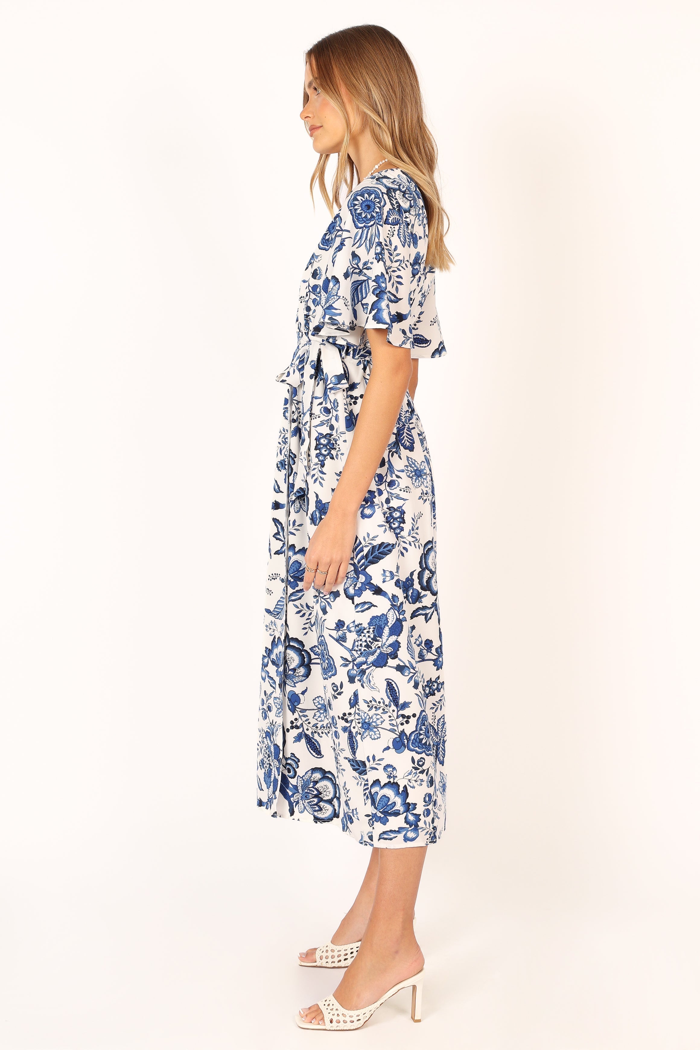 Kaleen Midi Wrap Dress - White Blue