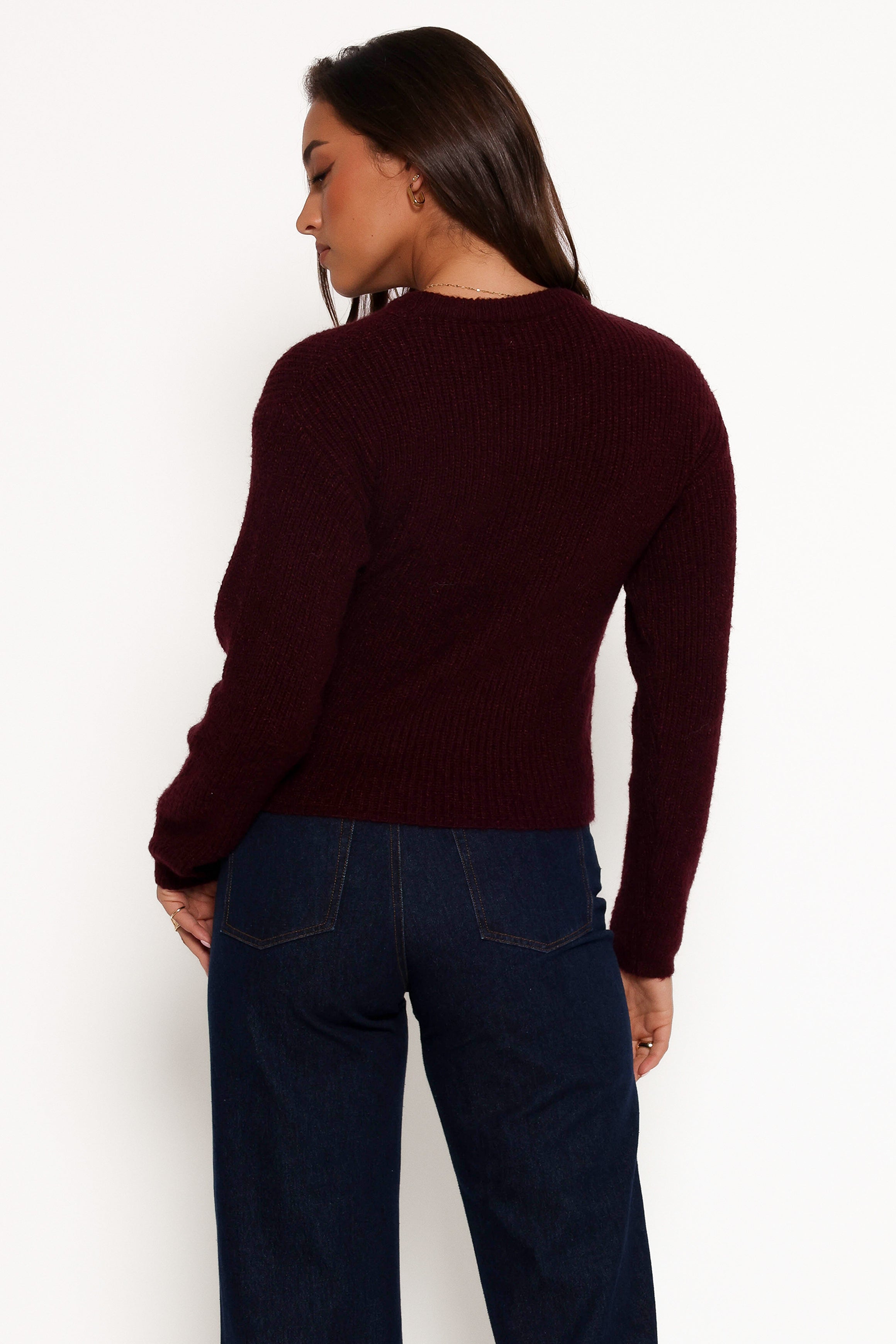 Ettie Wrap Side Tie Knit Sweater - Burgundy