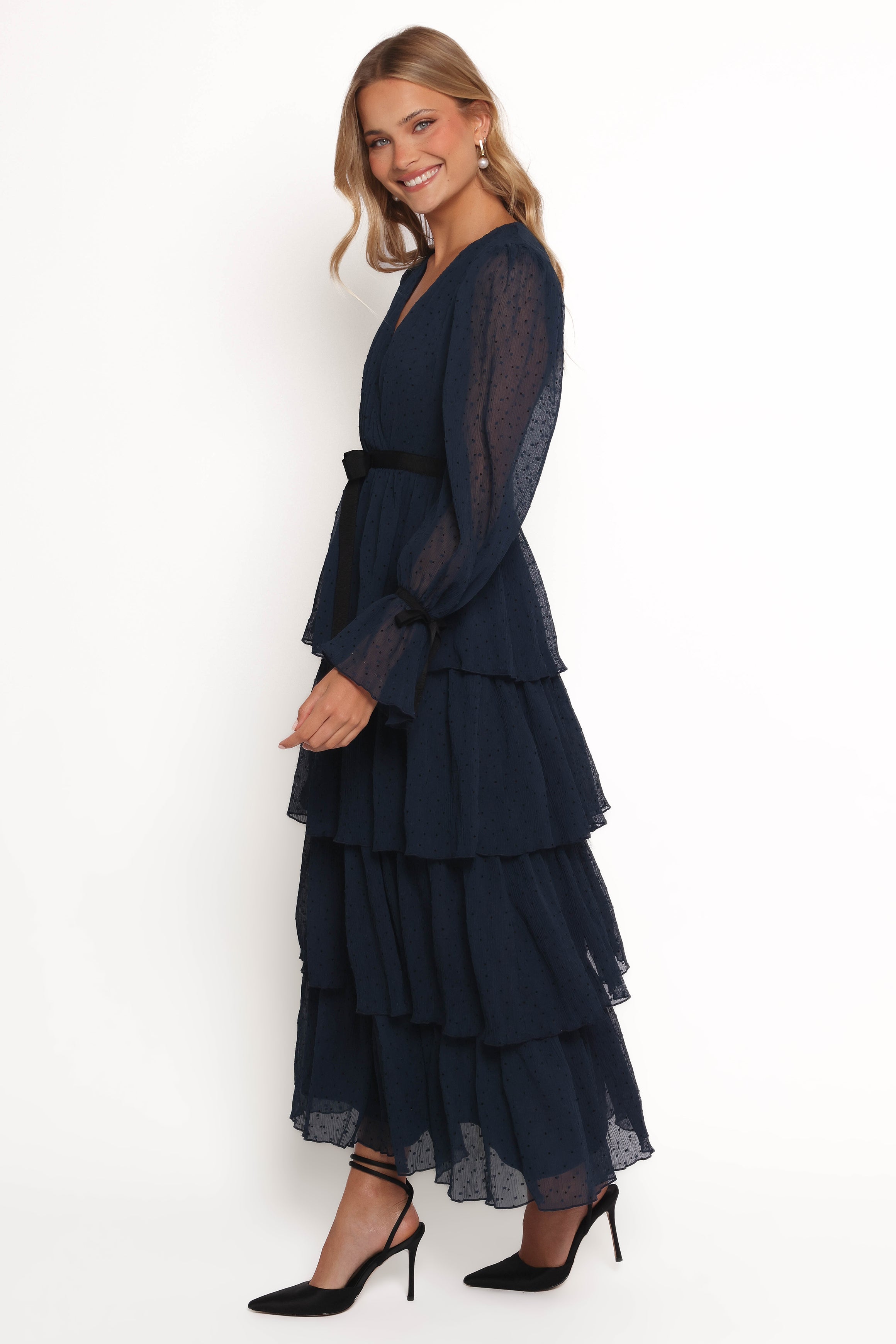 Antoinette Long Sleeve Tiered Maxi Dress - Navy