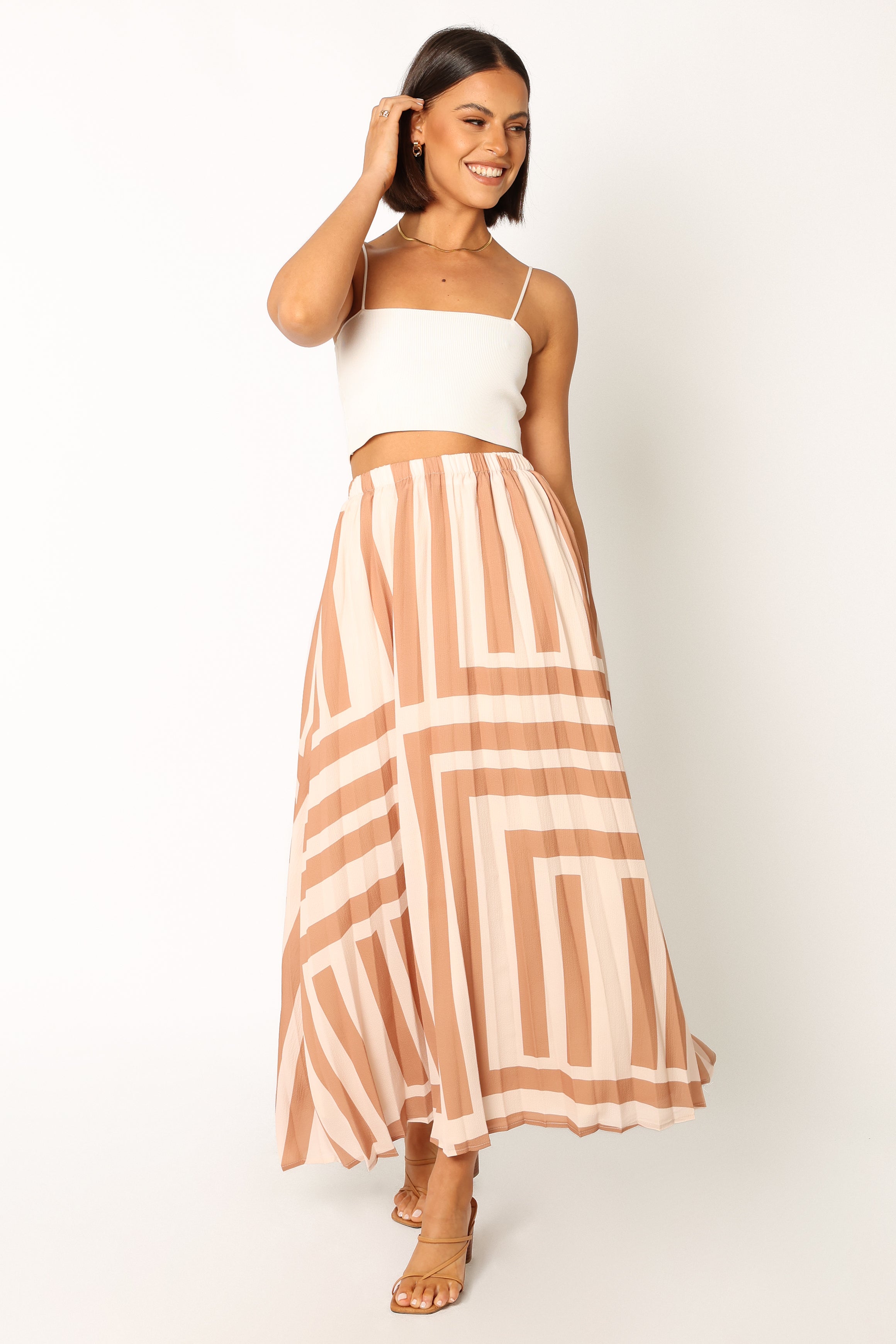 Elke Pleat Midi Skirt - Tan