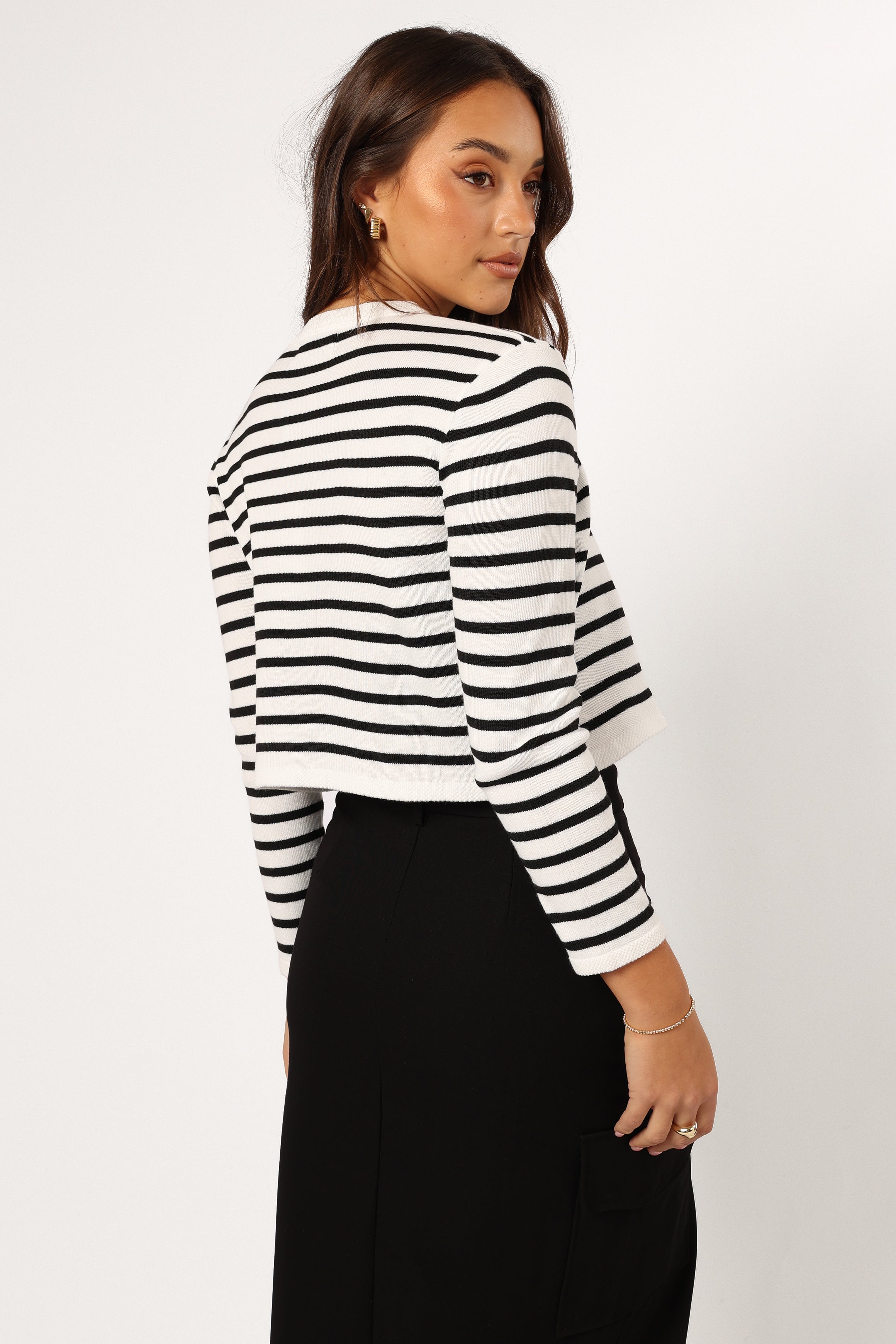 Cynthia Striped Button Front Cardigan - Black/Cream