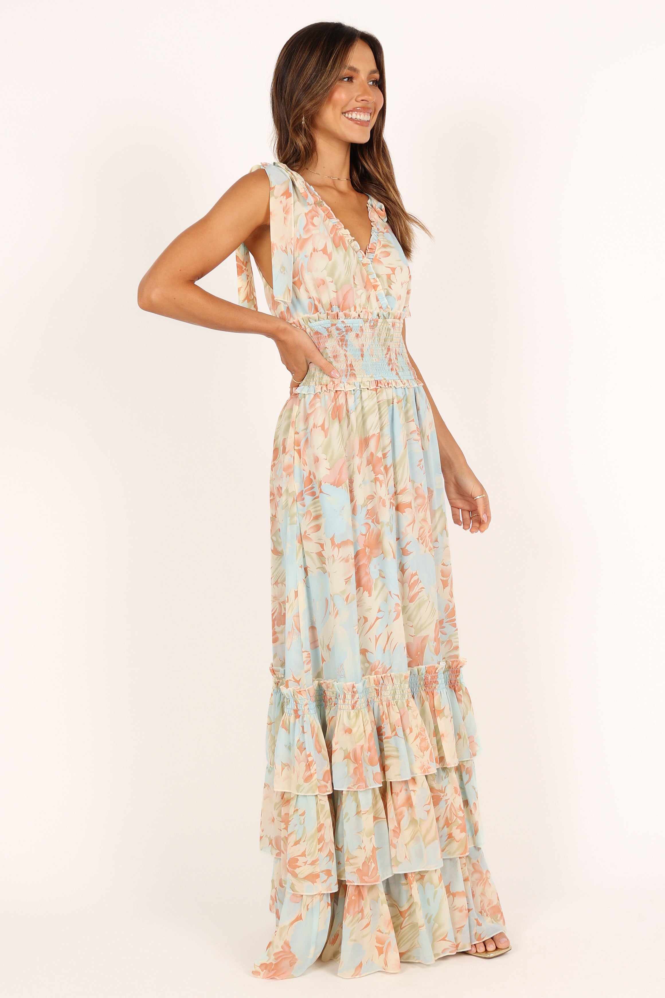 Christabel Tiered Maxi Dress - Blue Floral