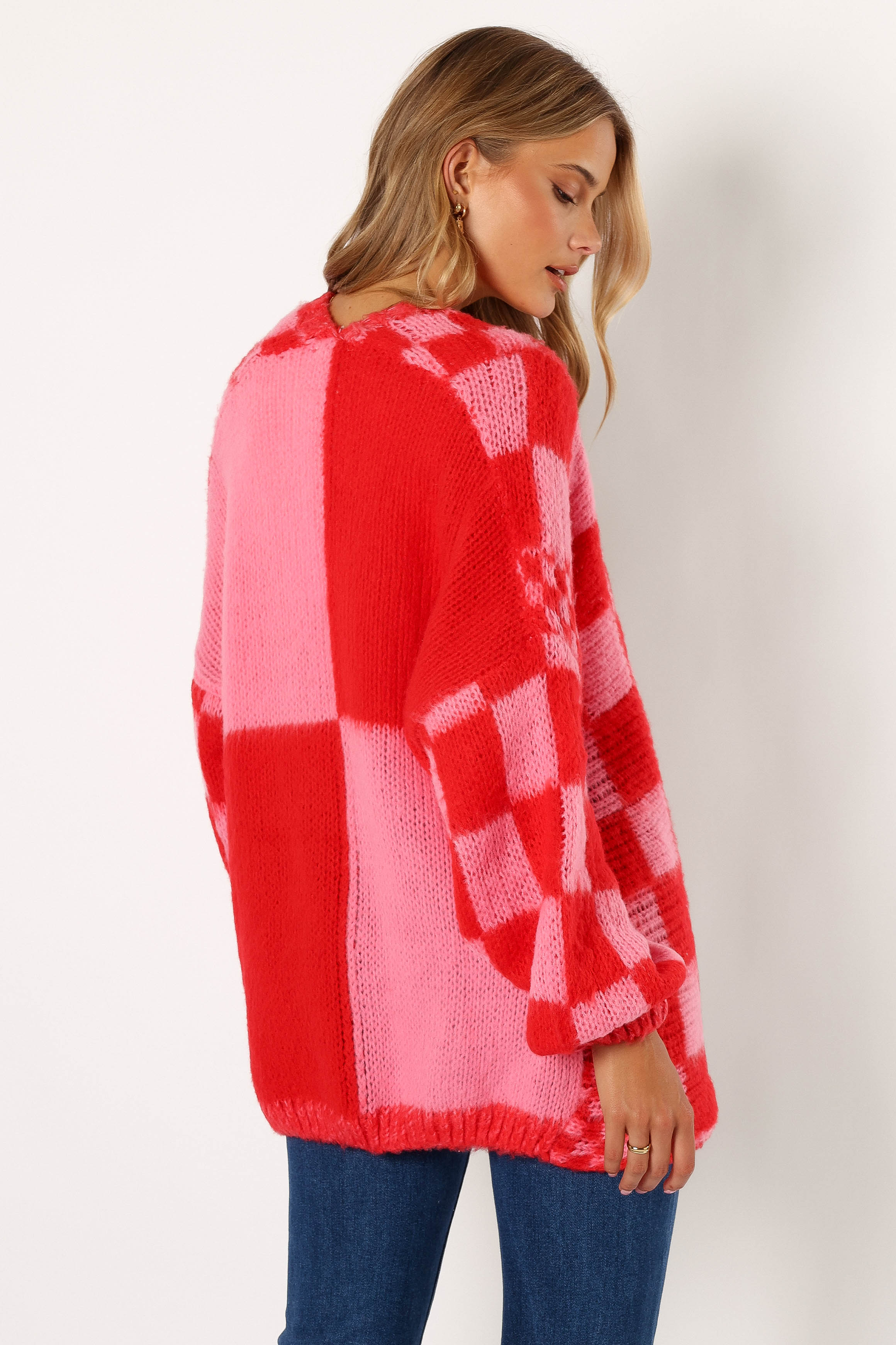 Davina Pattern Open Front Cardigan - Red/Pink