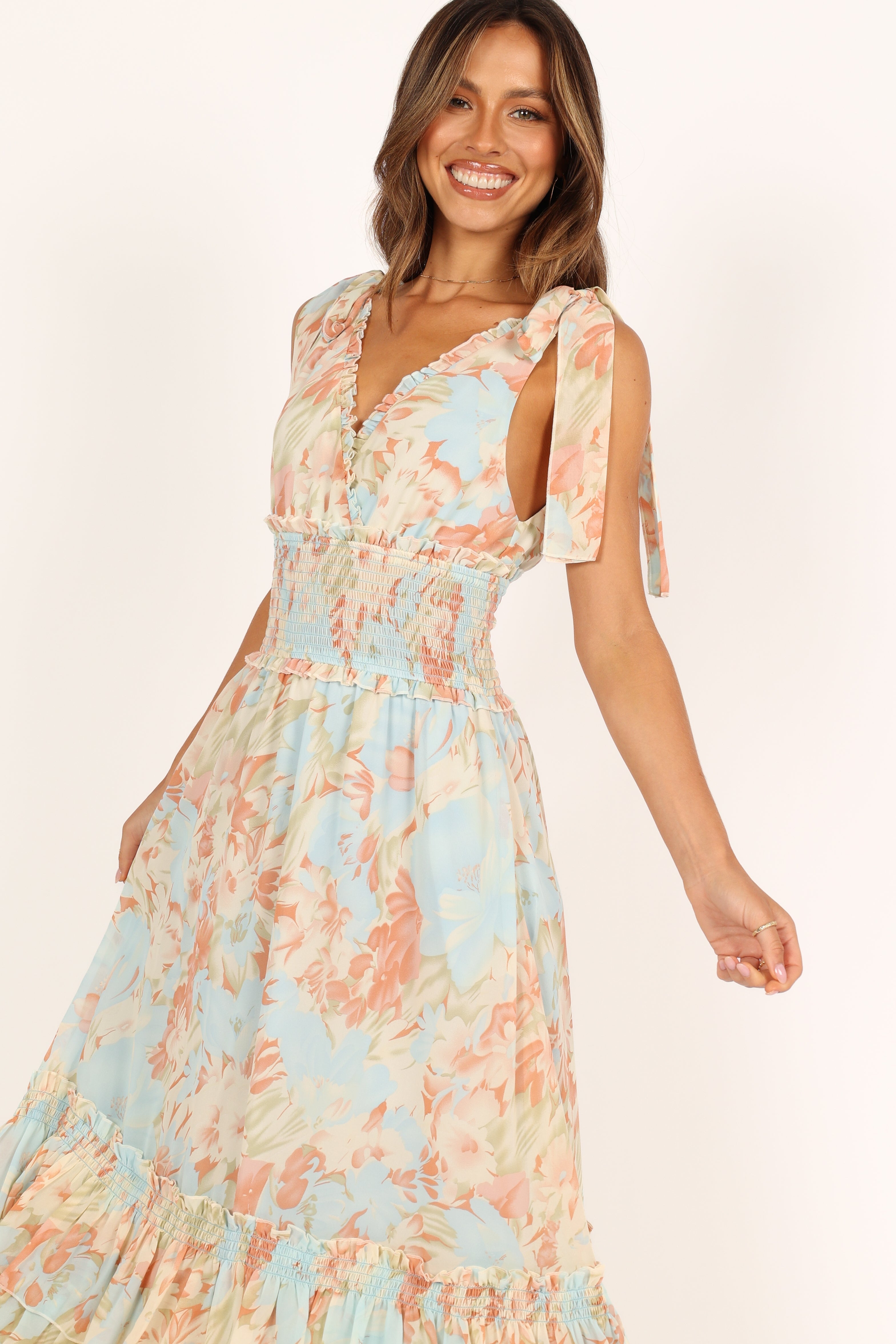 Christabel Tiered Maxi Dress - Blue Floral