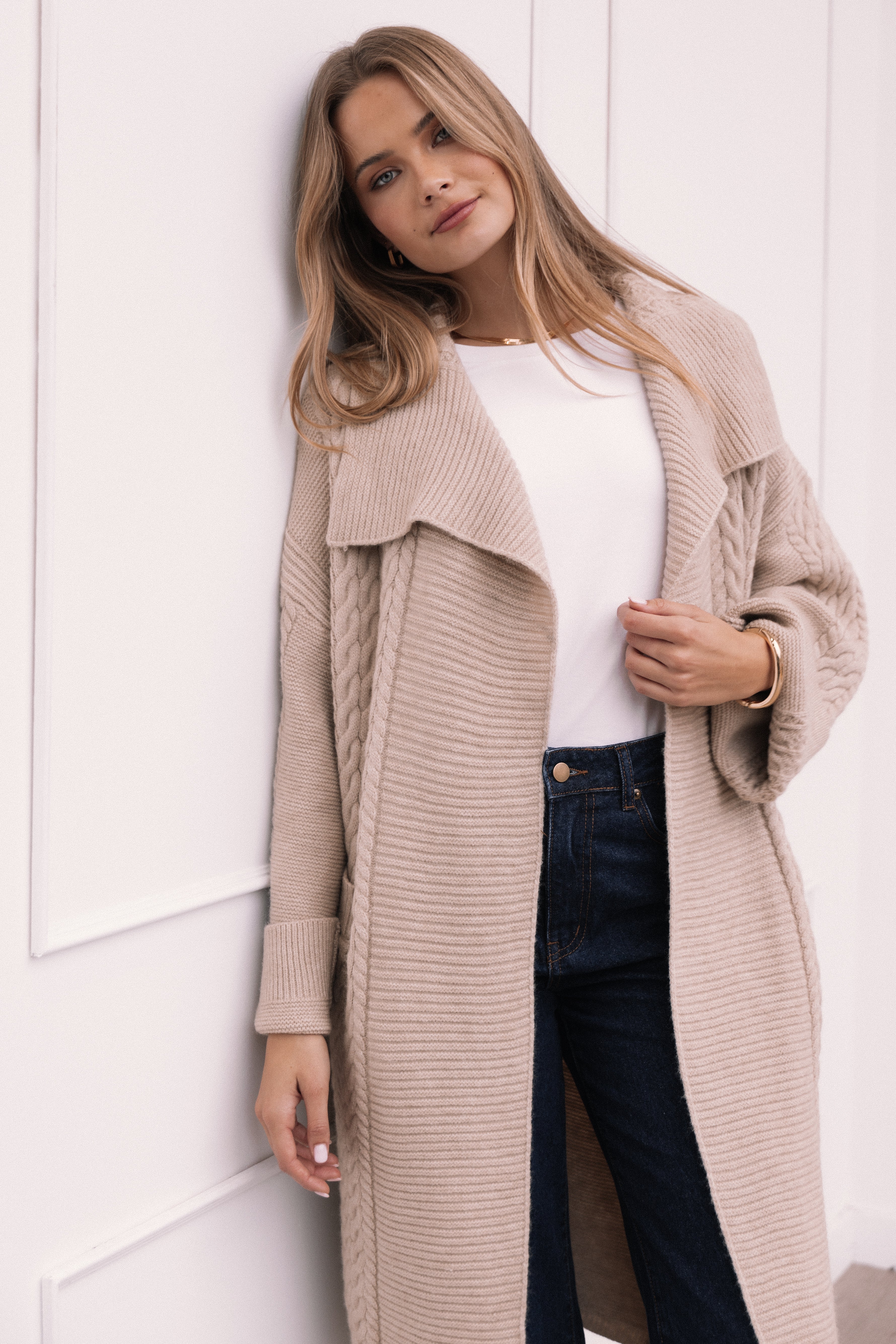 Soma Oversized Open Front Cardigan - Beige