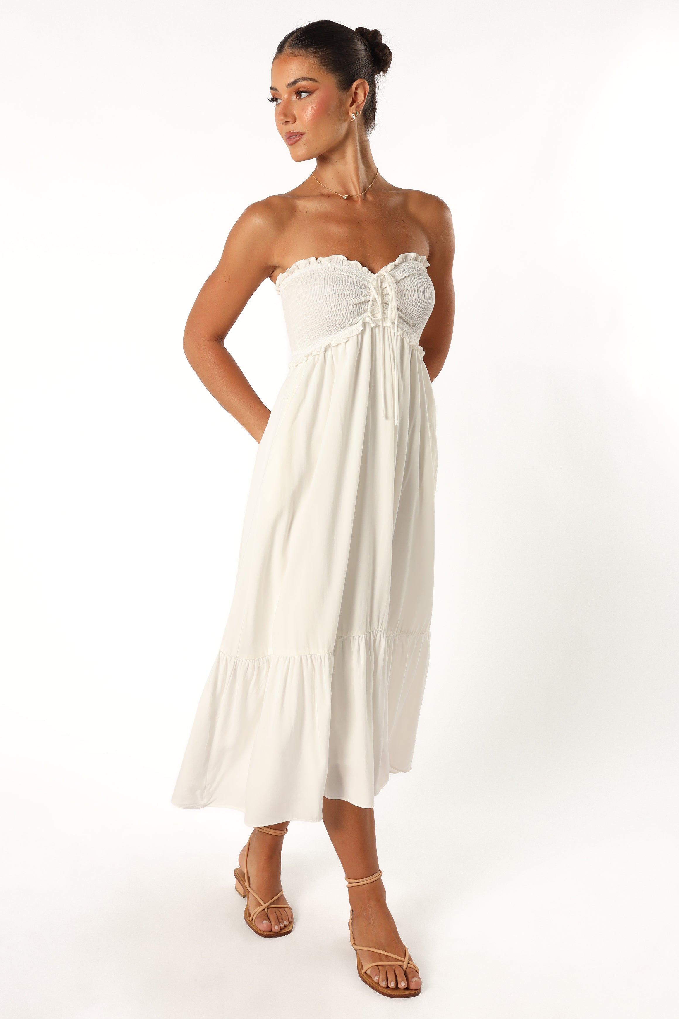 Dayton Strapless Midi Dress - White