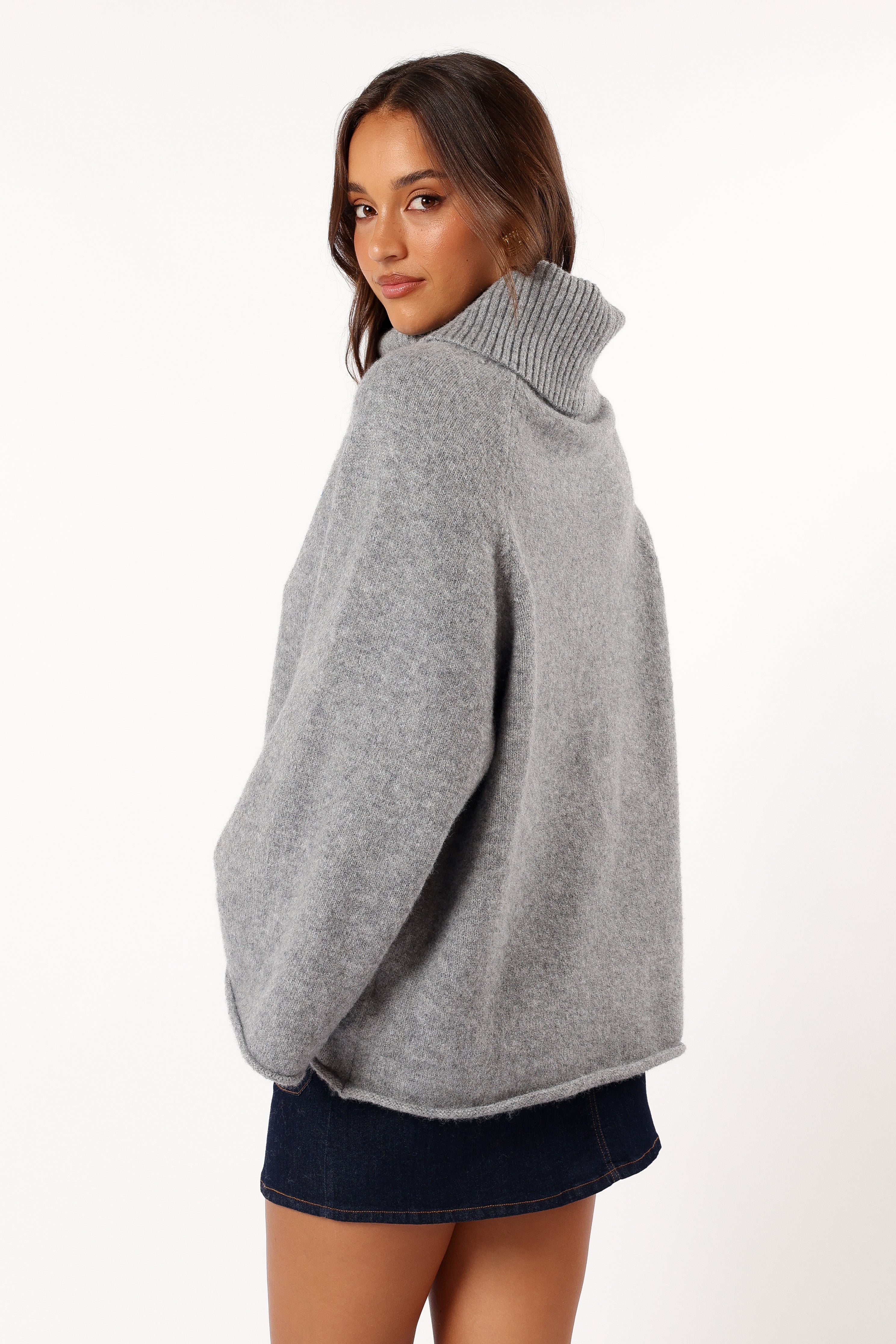 Bindy Cowlneck Knit Sweater - Grey Marle