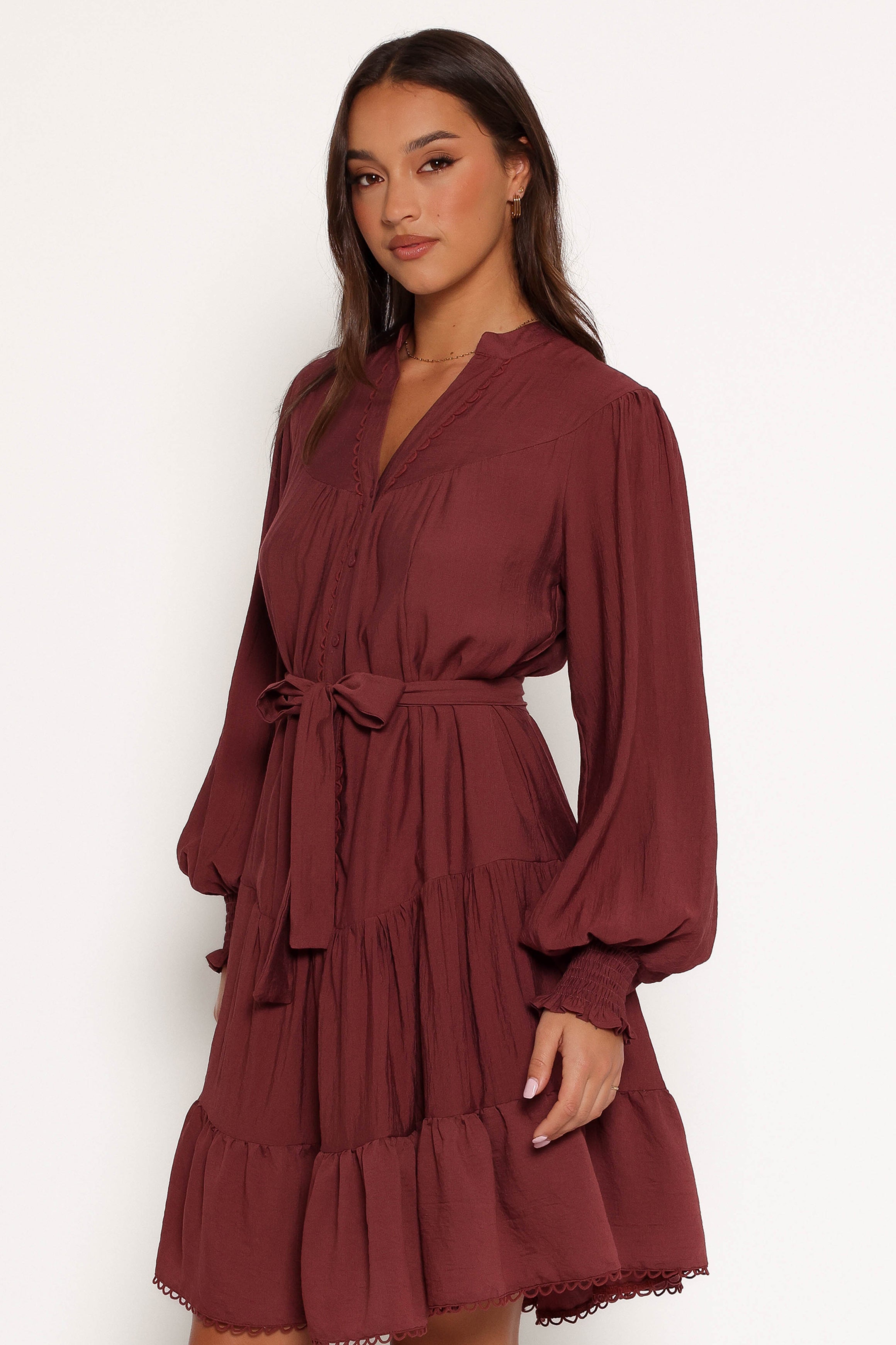 Pierce Long Sleeve Mini Dress - Dark Wine