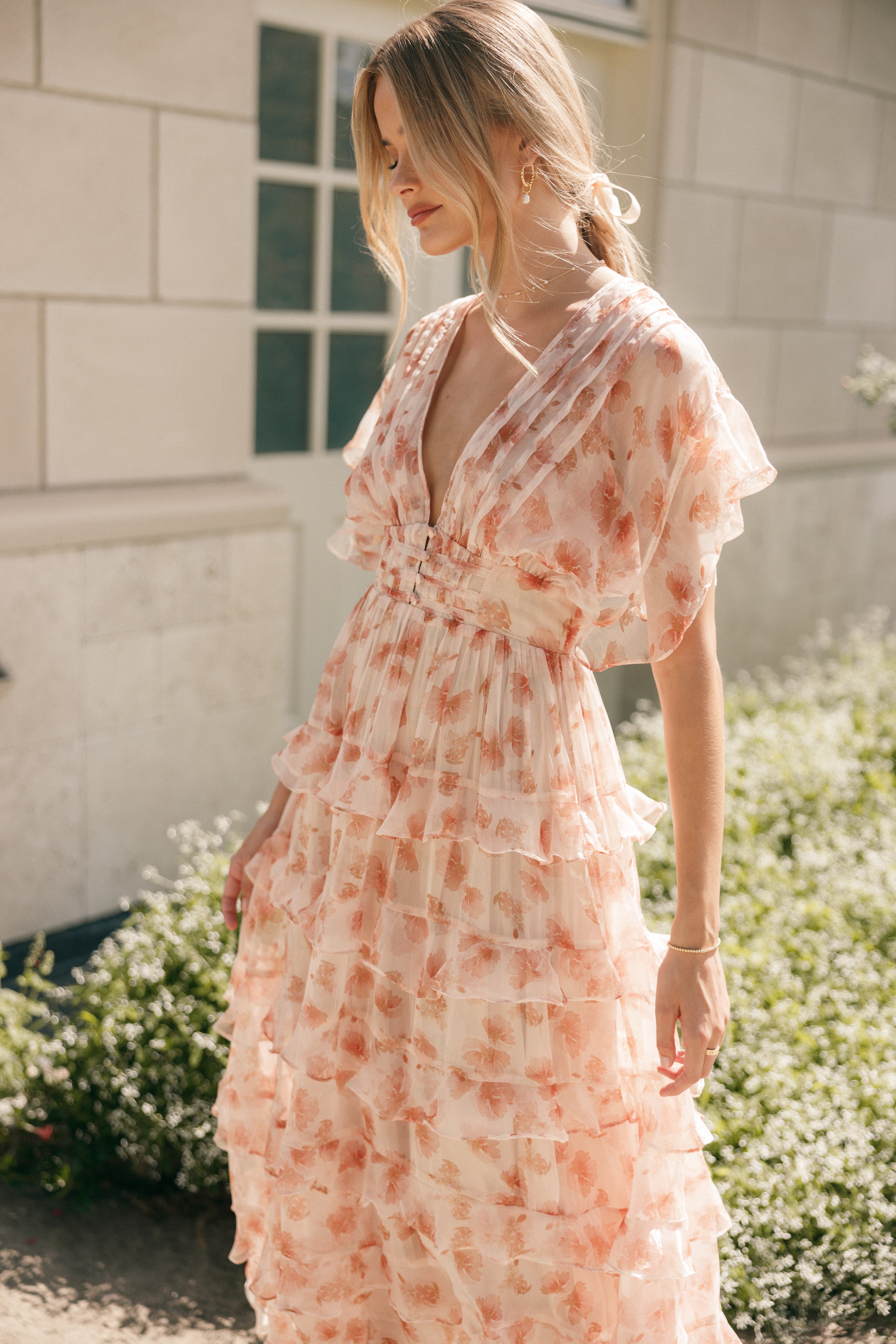 Wendi Ruffle Dress - Dark Peach Floral