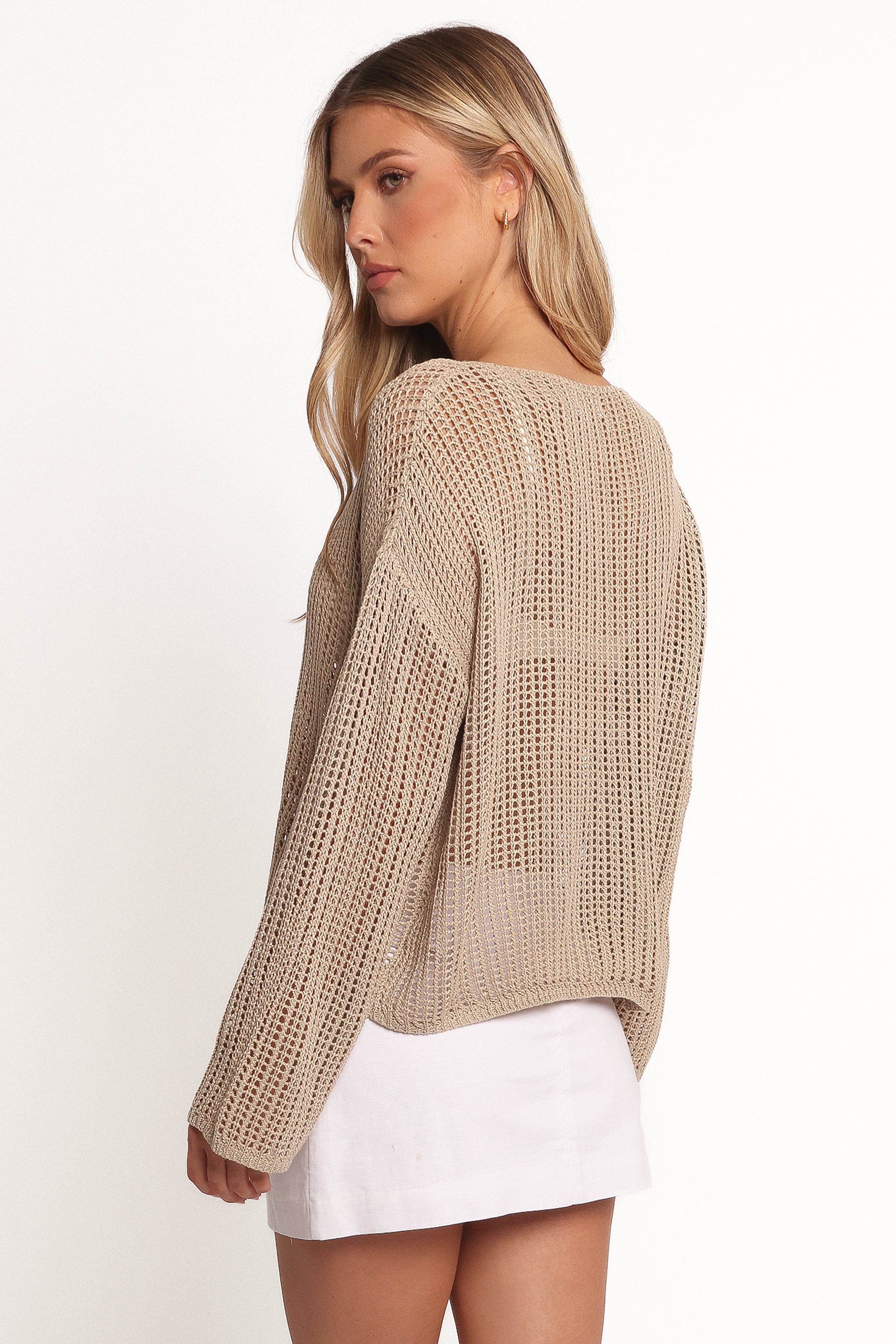 Desiree Open Weave Knit Sweater - Beige