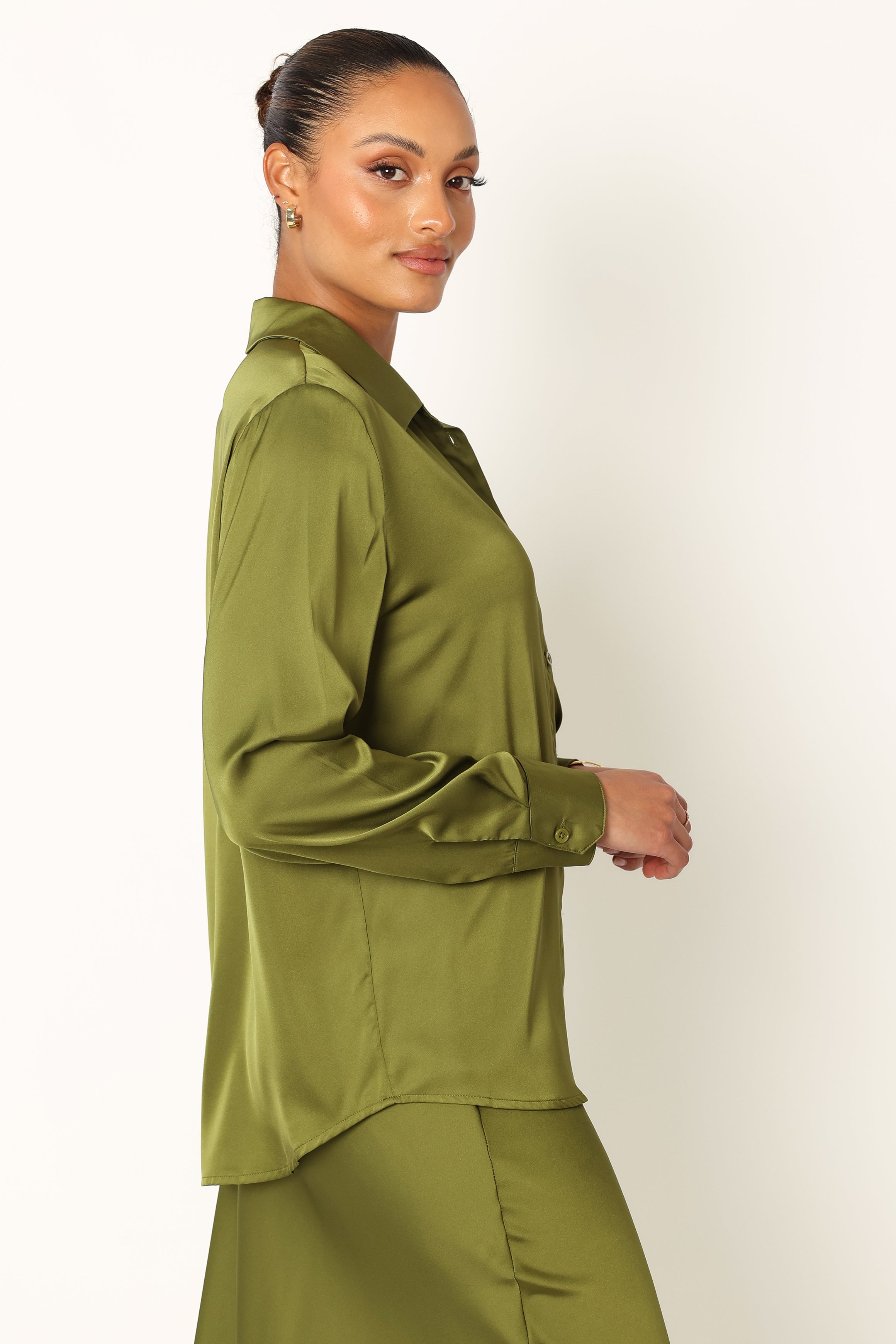 Narissa Satin Shirt - Palm Green