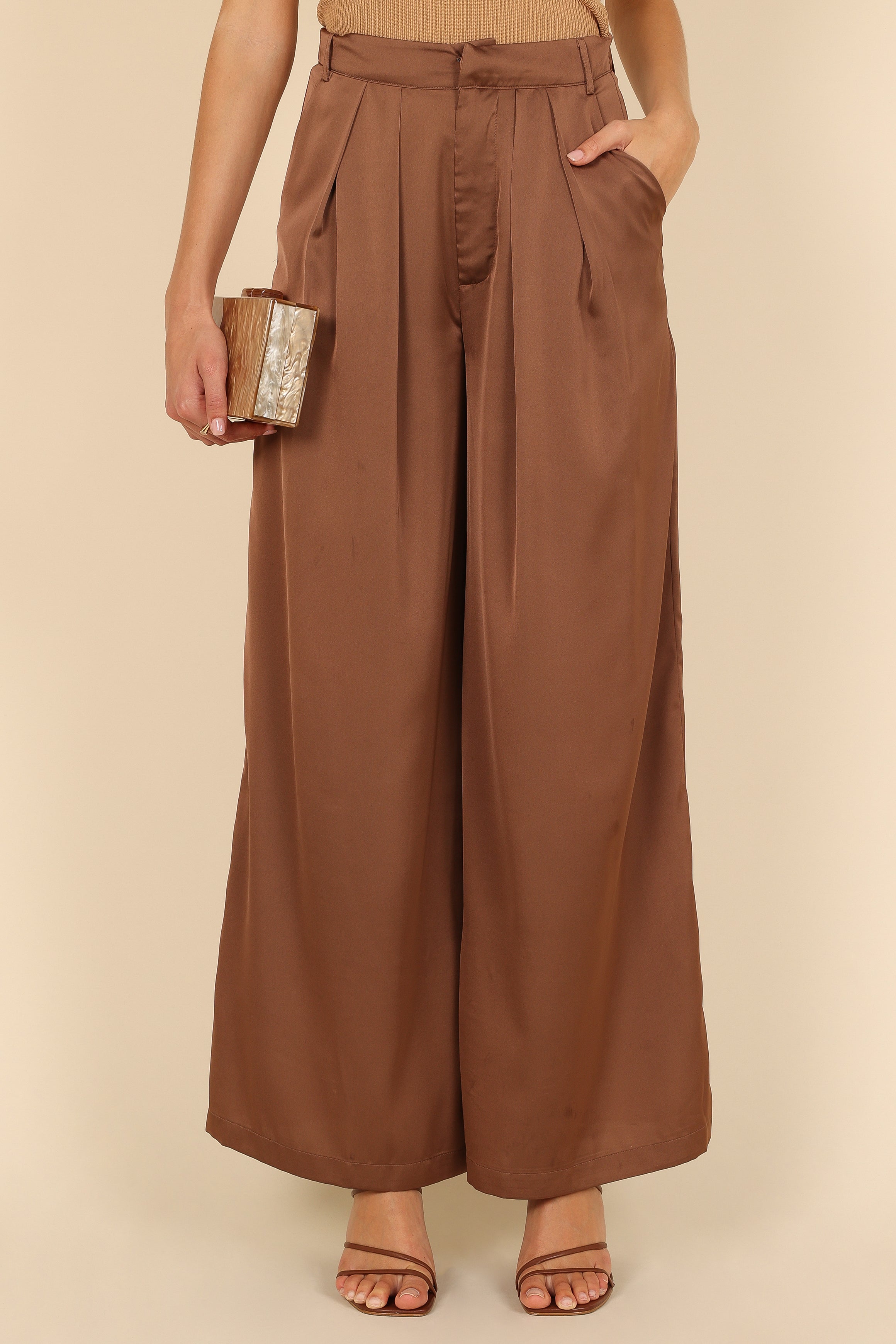 Wellington Wide Leg Satin Pant - Mocha