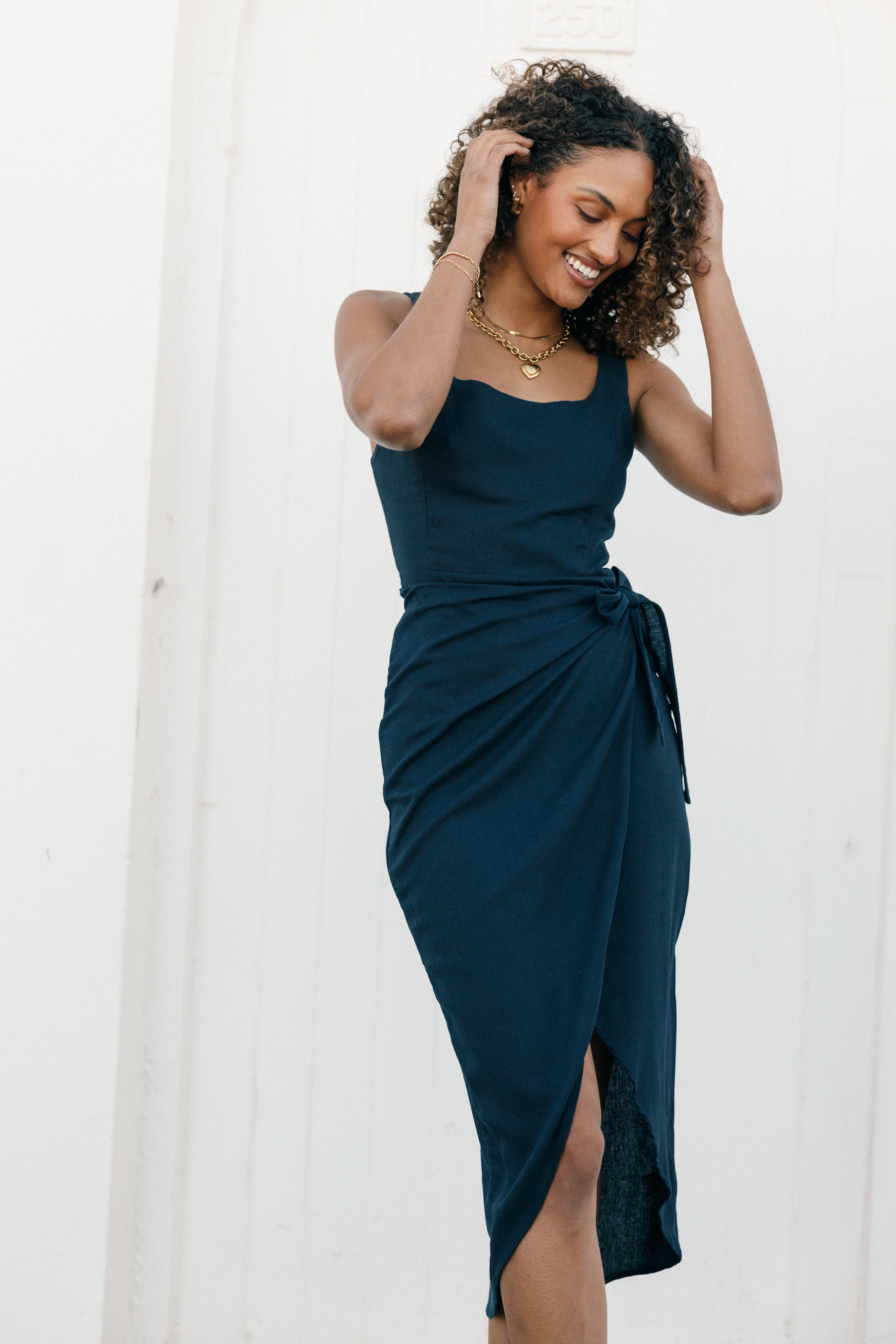 Misty Wrap Midi Dress - Navy