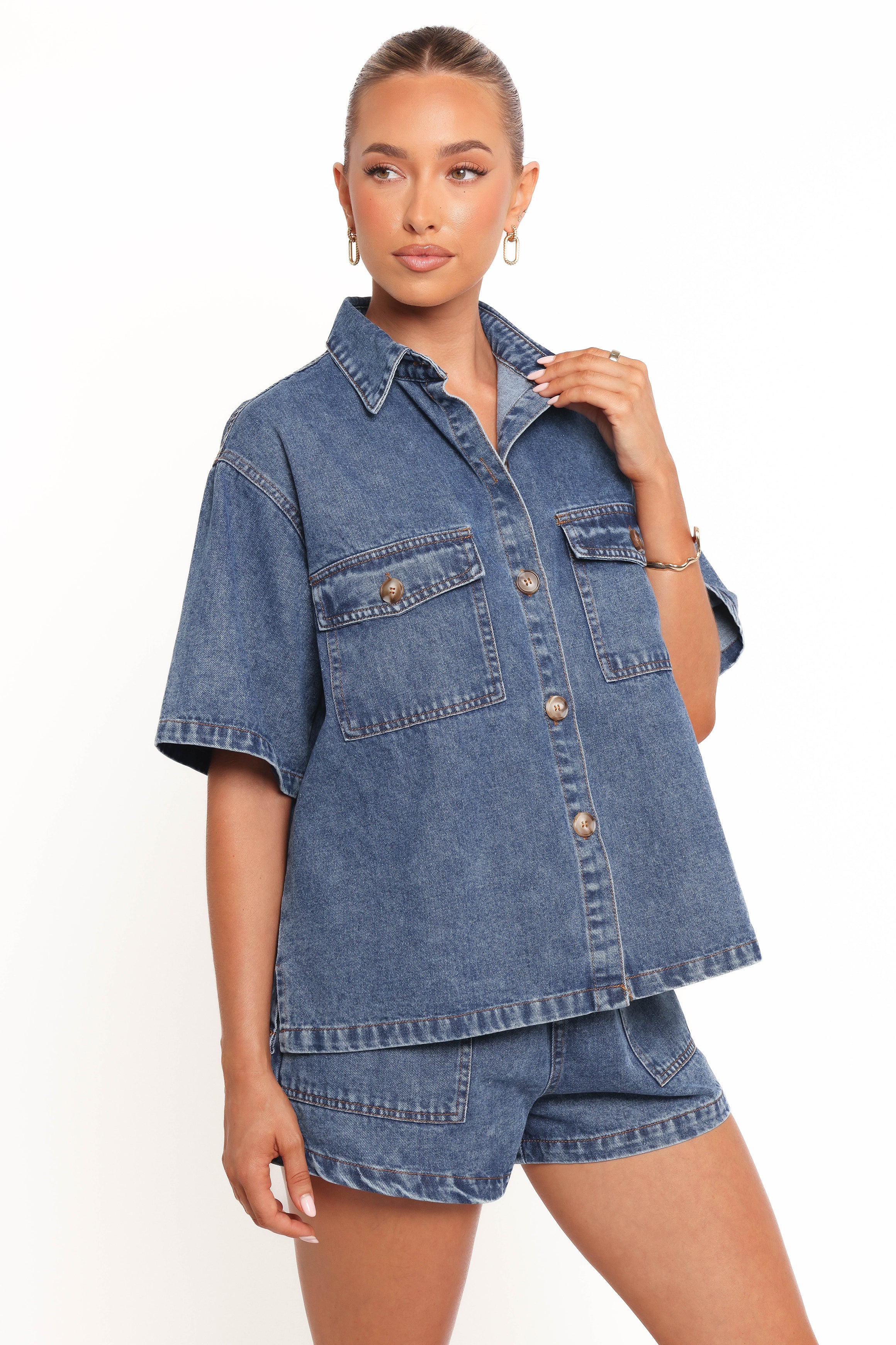 Noor Denim Short Set - Dark Blue