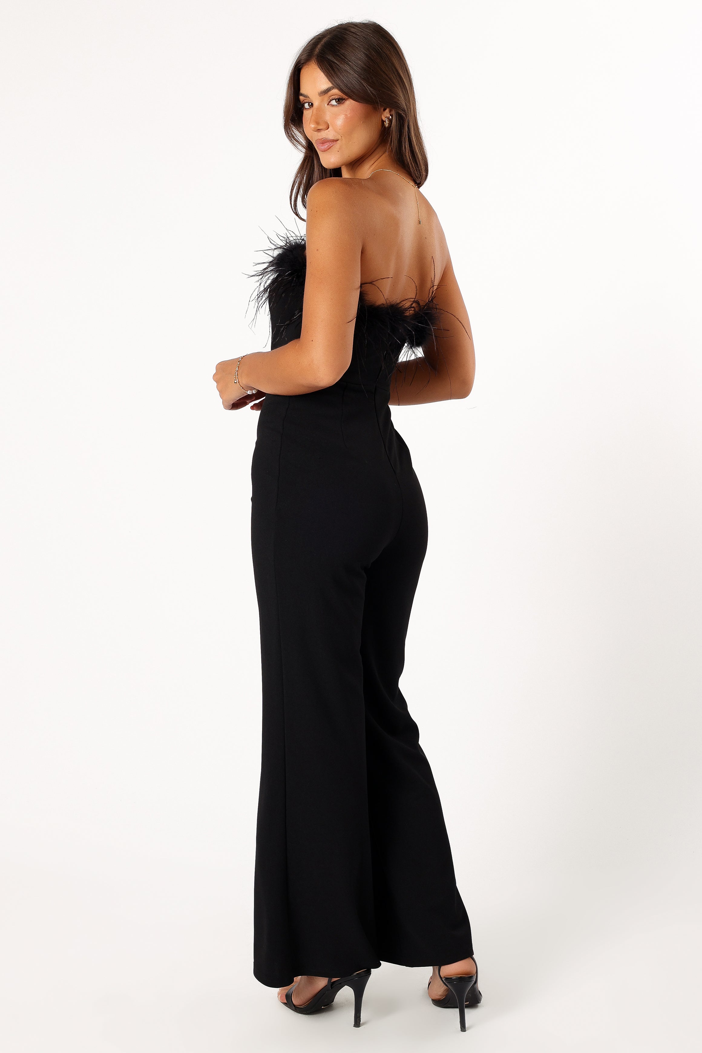 Louise Feather Trim Jumpsuit - Black