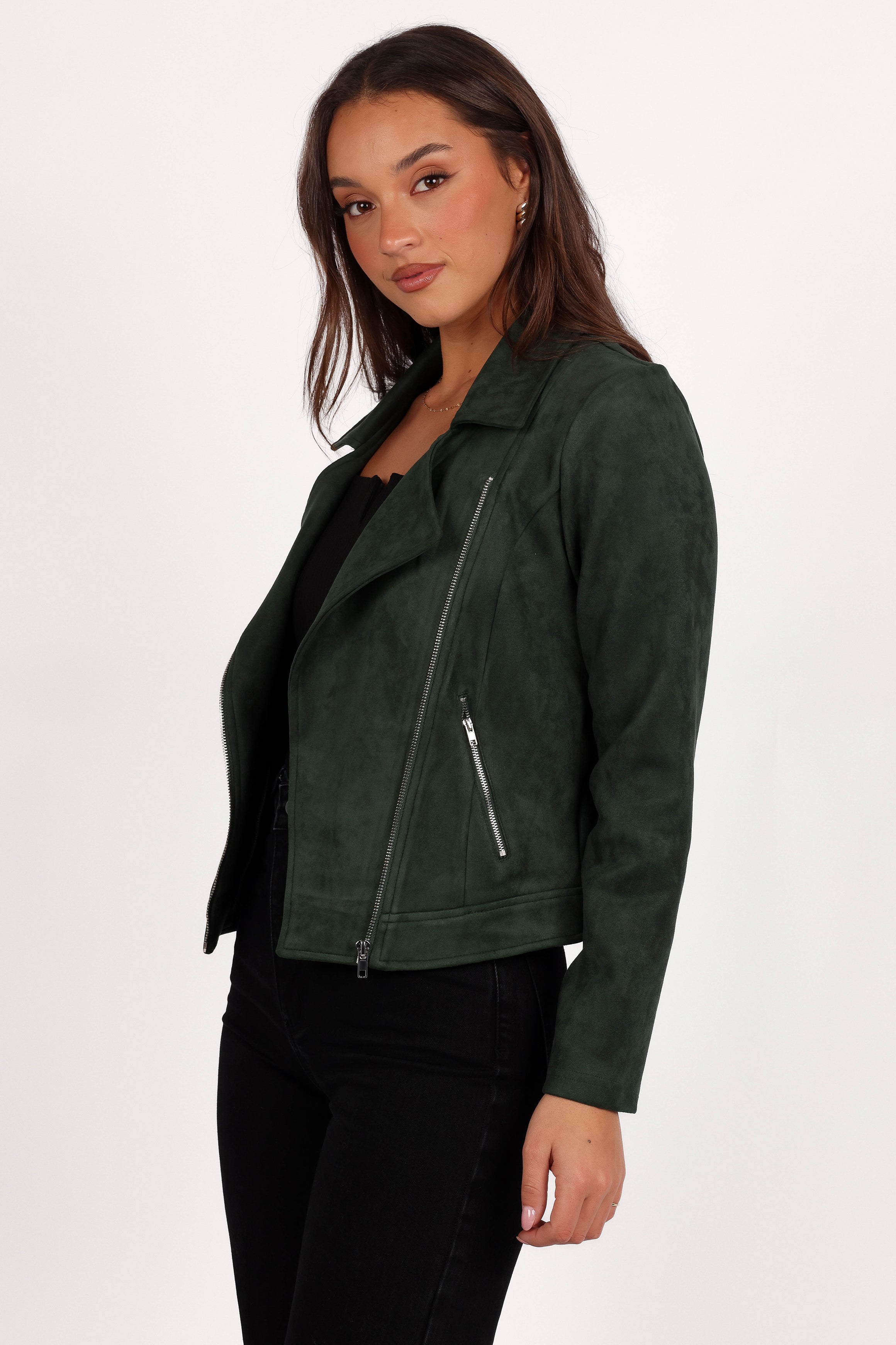 Spencer Faux Suede Moto Jacket - Olive