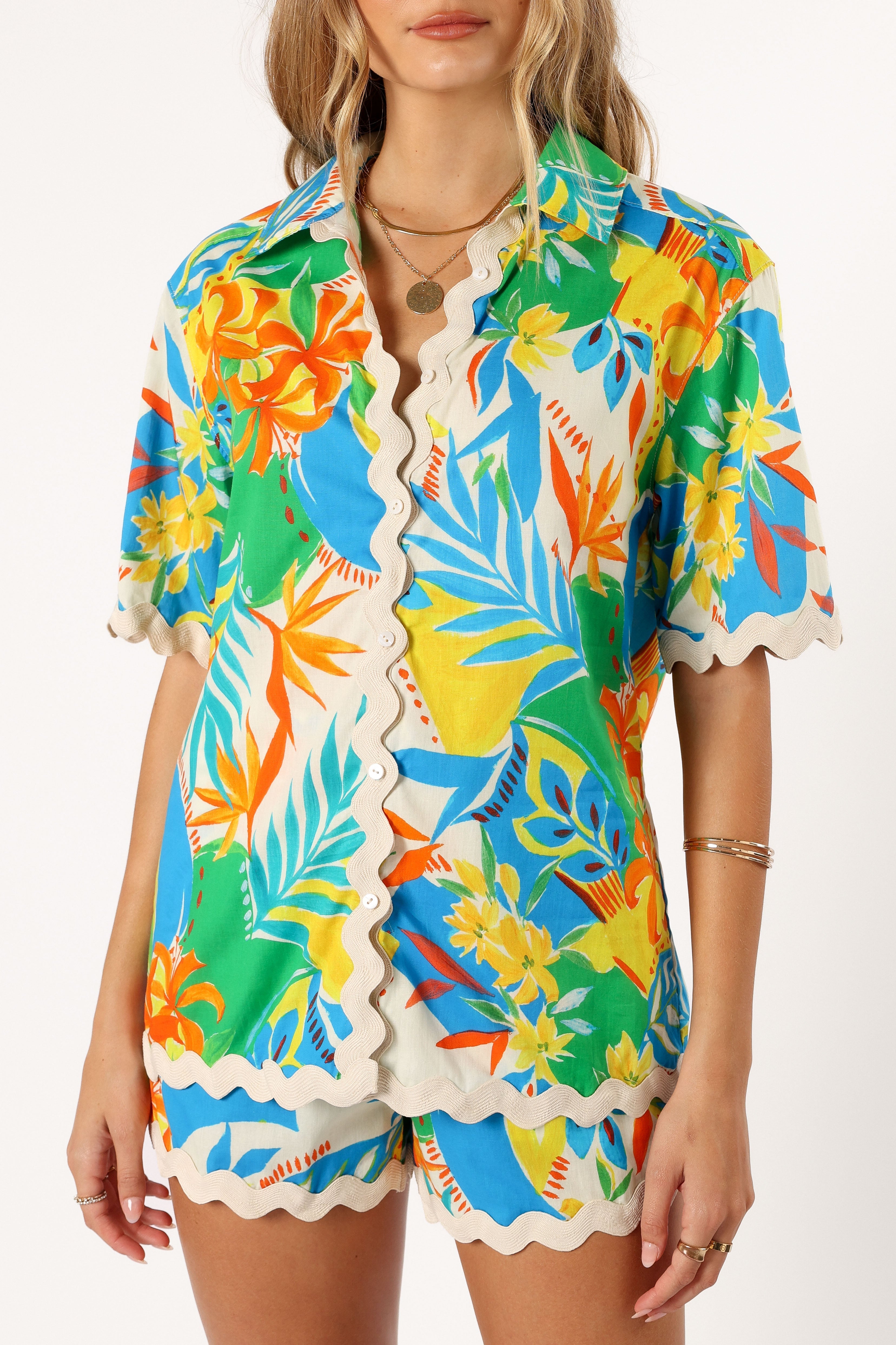 Harriet Button Down Top - Malta Print