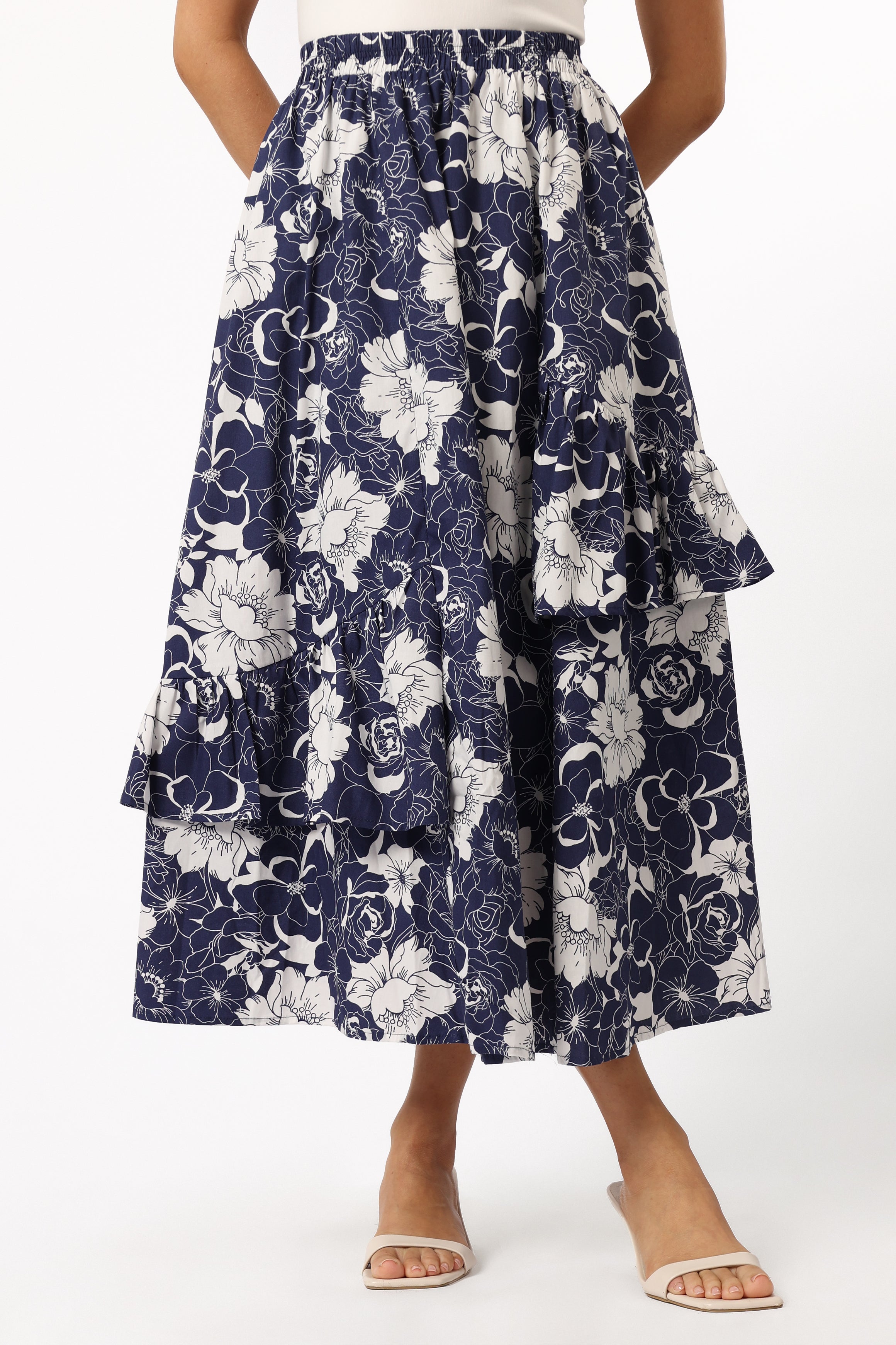 Josephine Tiered Midi Skirt - Navy