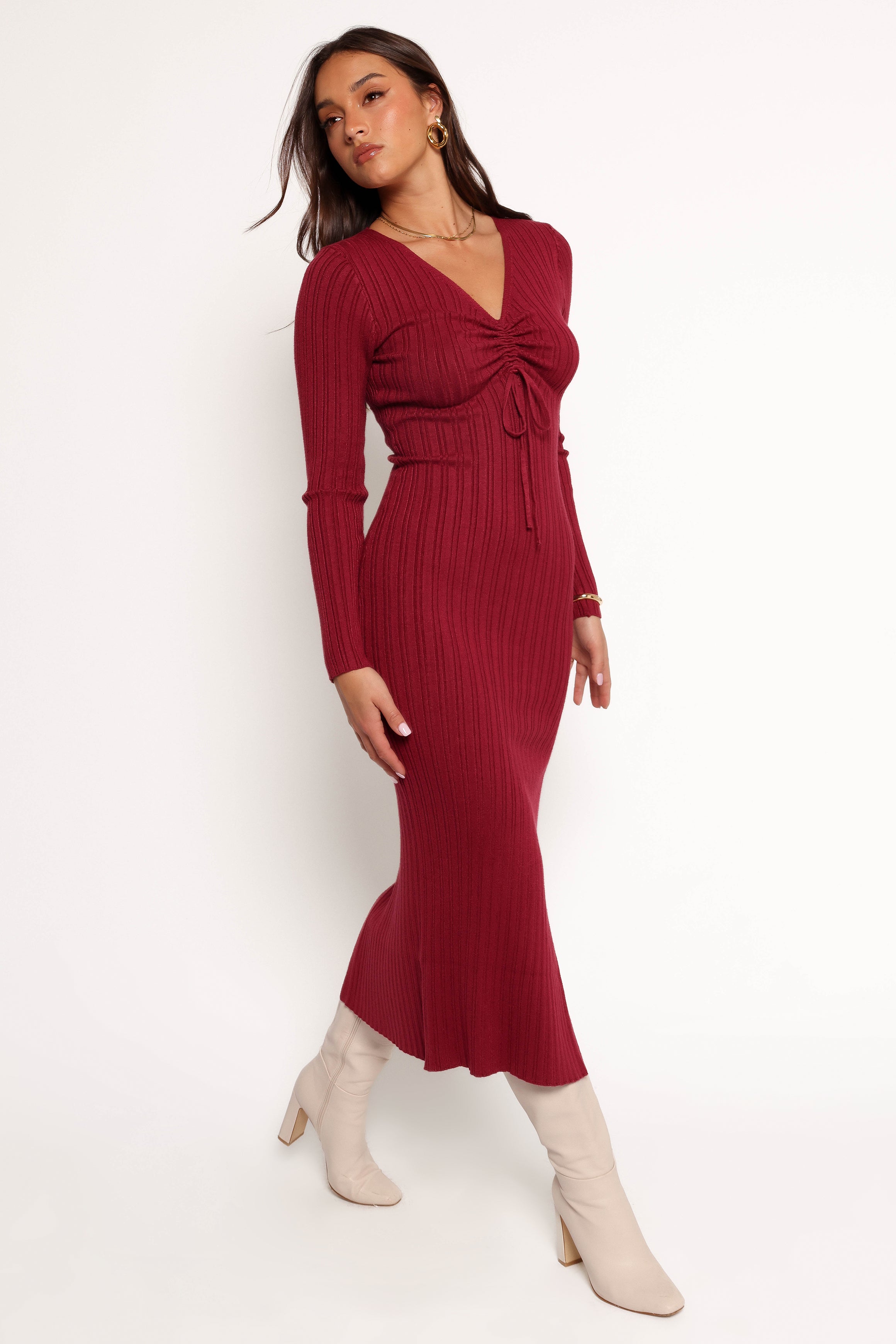 Irene Long Sleeve Midi Dress - Wine