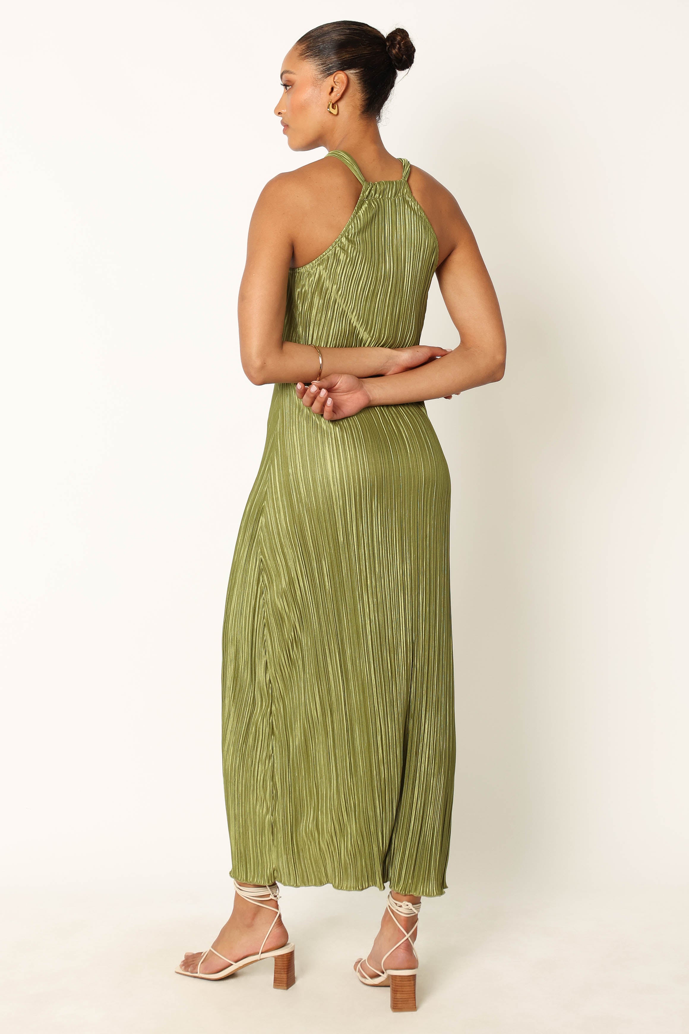 Melody Plisse Halter Maxi Dress - Olive