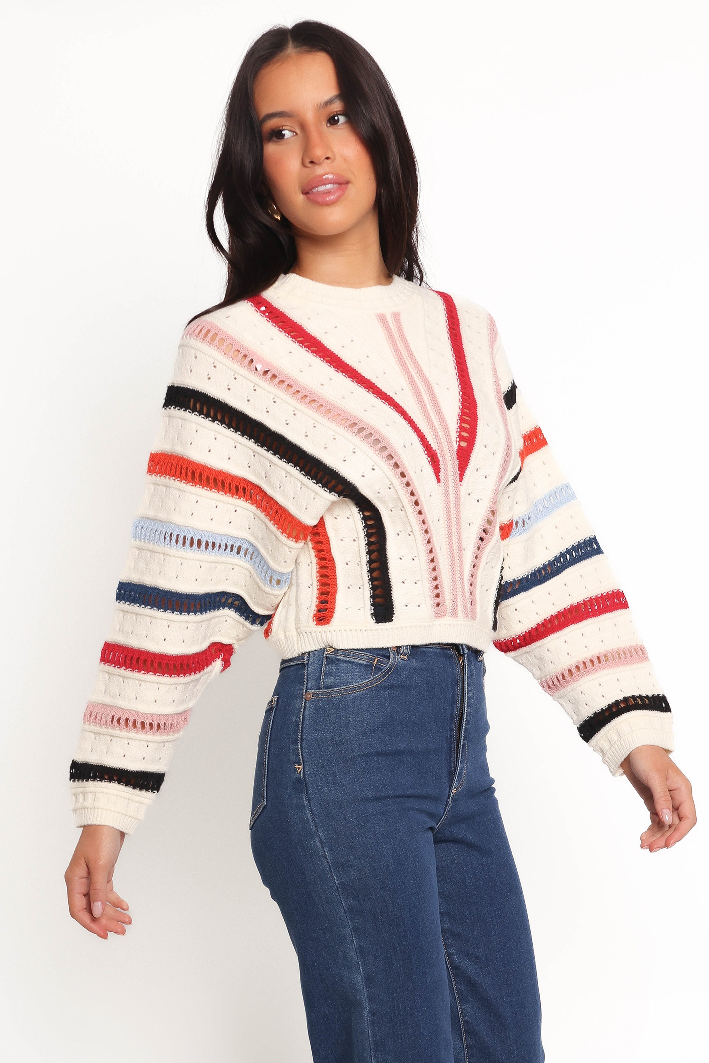 Marie Stripe Knit Sweater - White