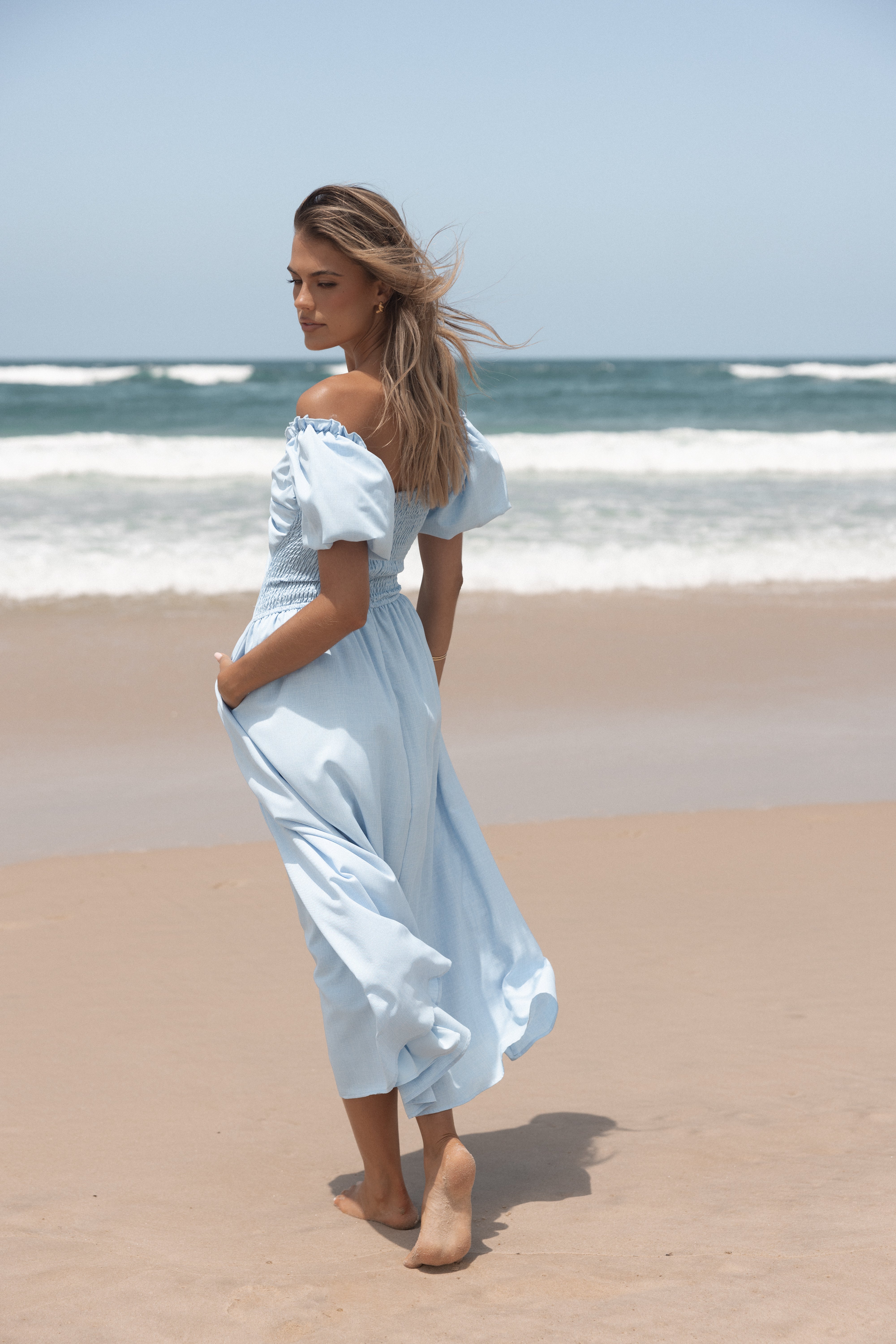 Cintra Puff Sleeve Maxi Dress - Blue