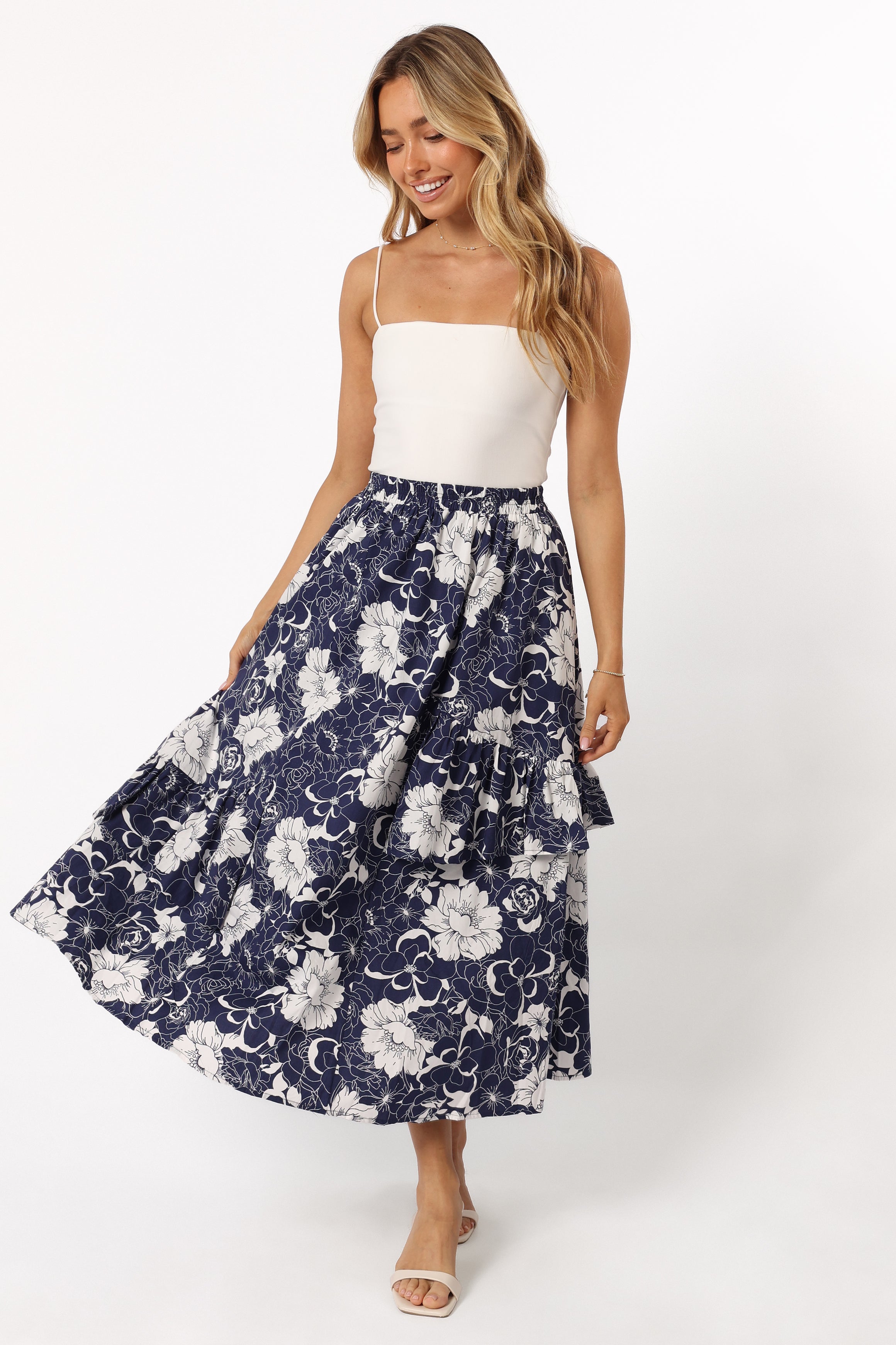 Josephine Tiered Midi Skirt - Navy