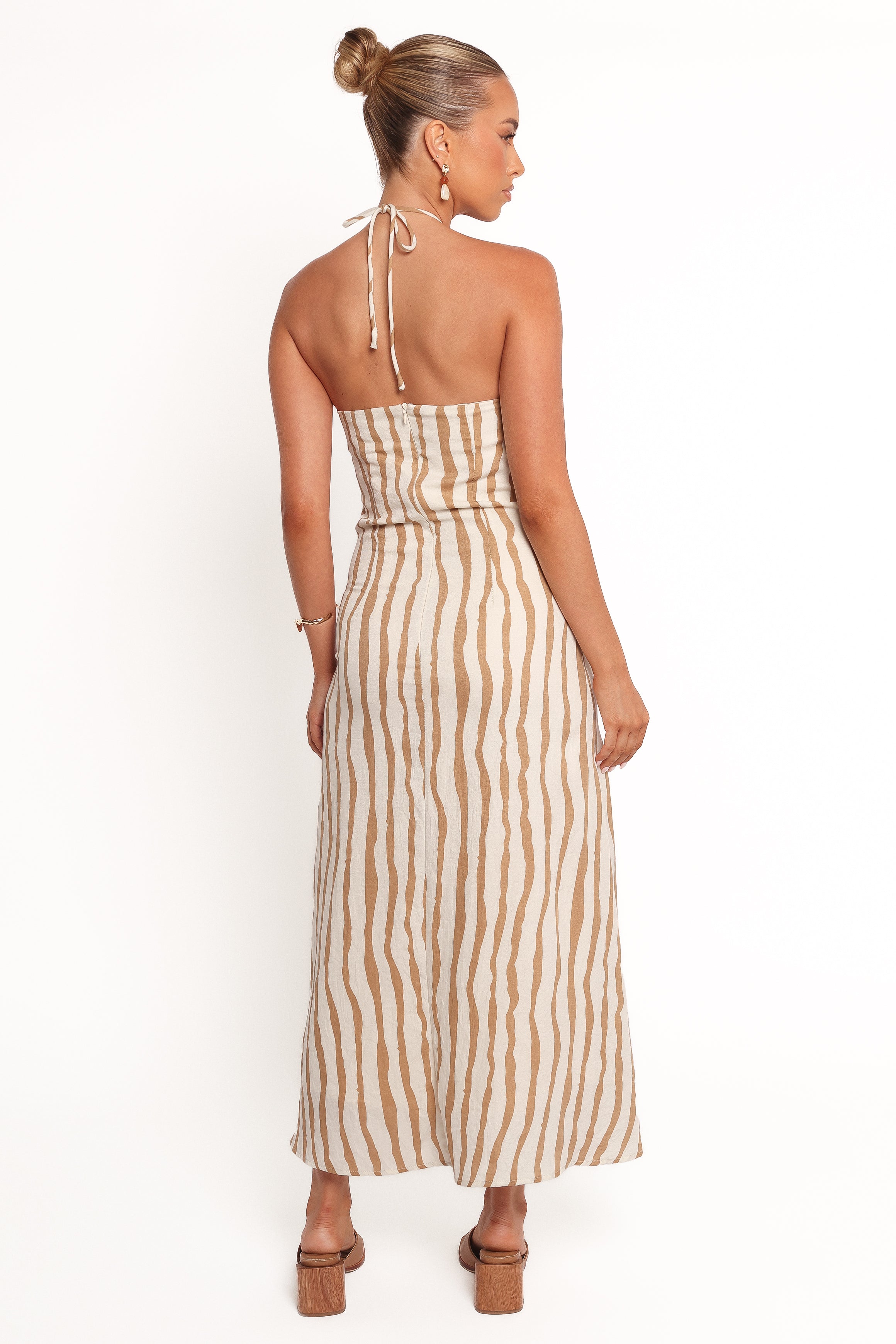 Kim Halter Maxi Dress - Tan Stripe