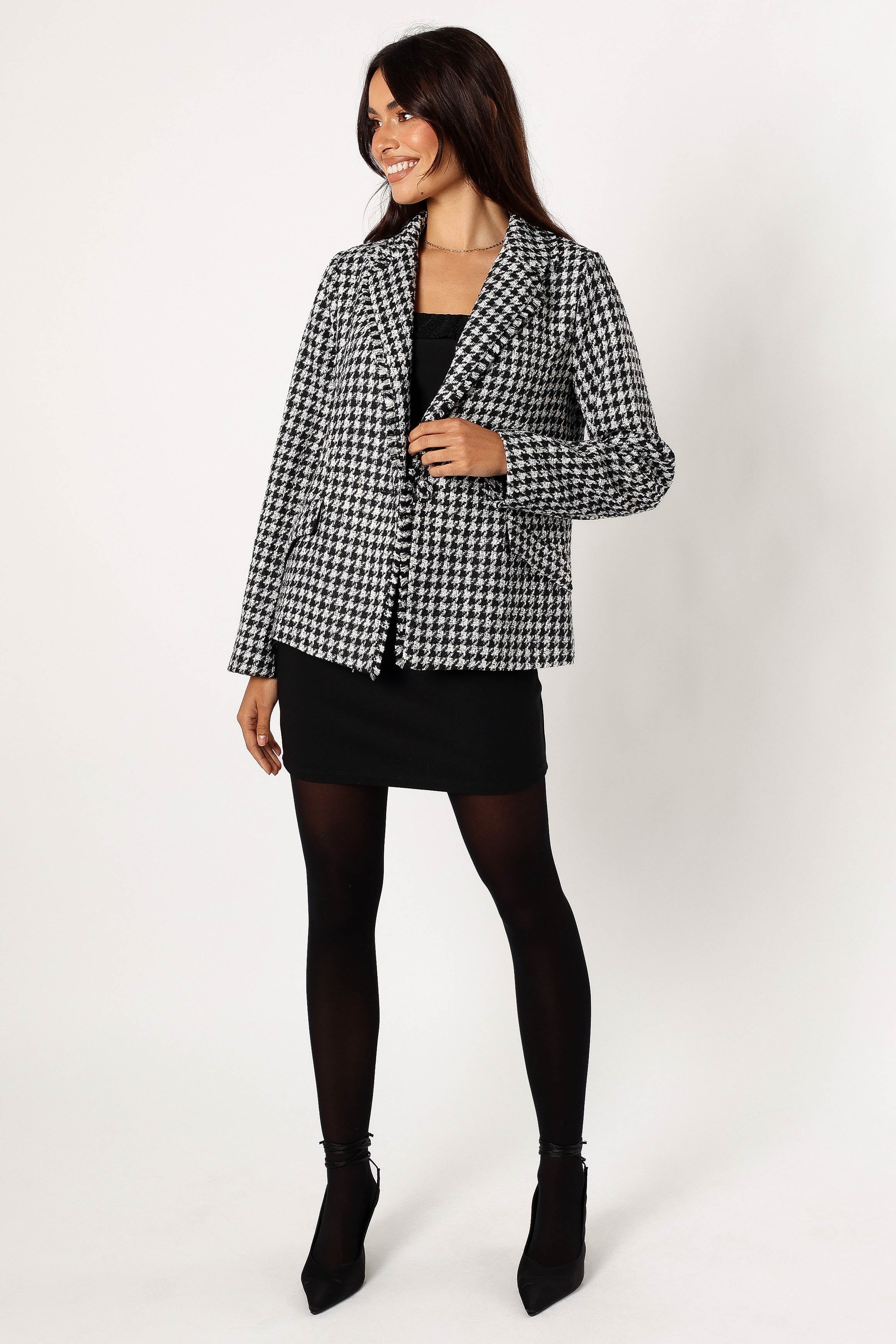 Leighton Houndstooth Blazer - Cream