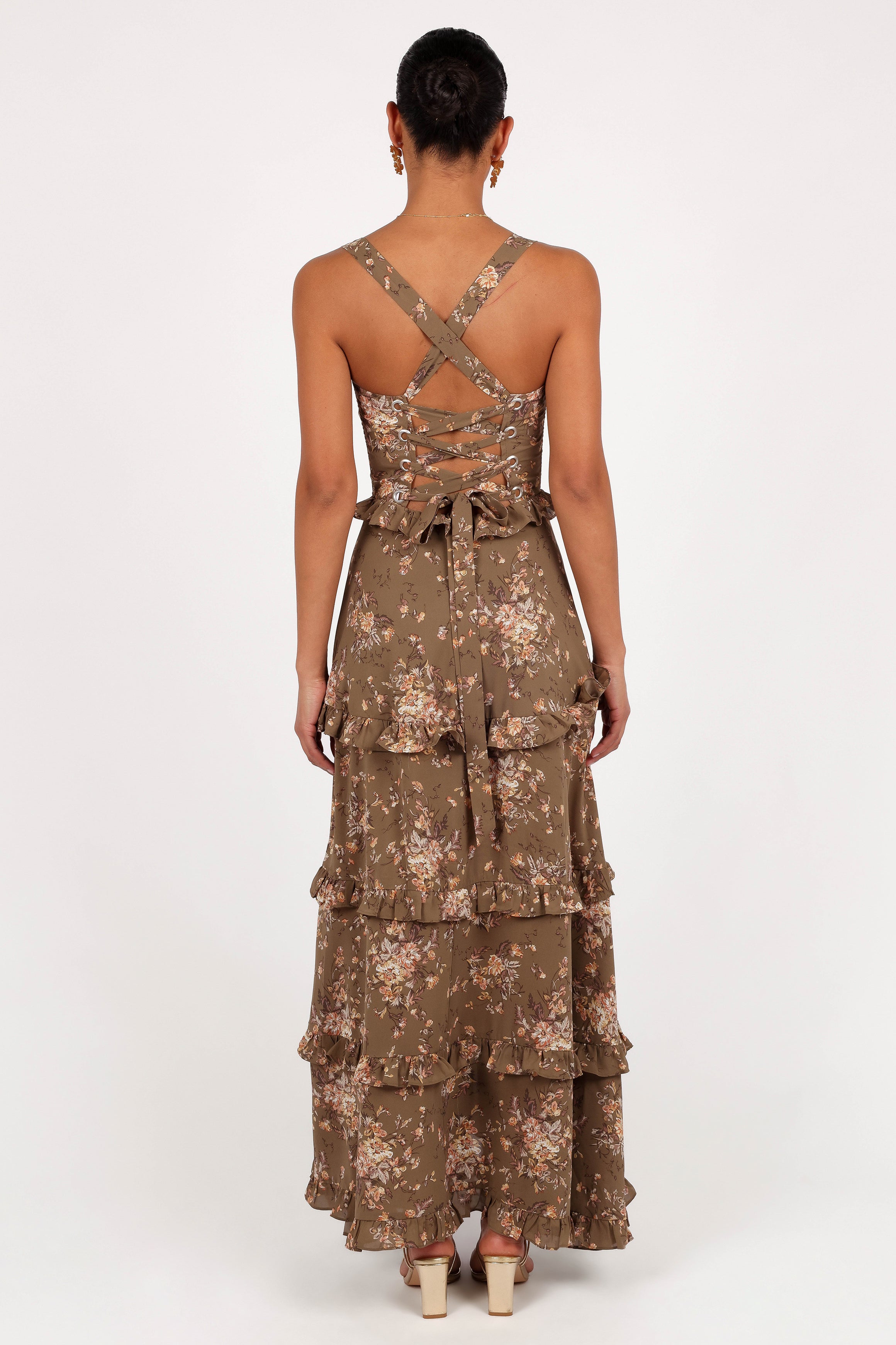 Lillee Tiered Maxi Dress - Olive Print