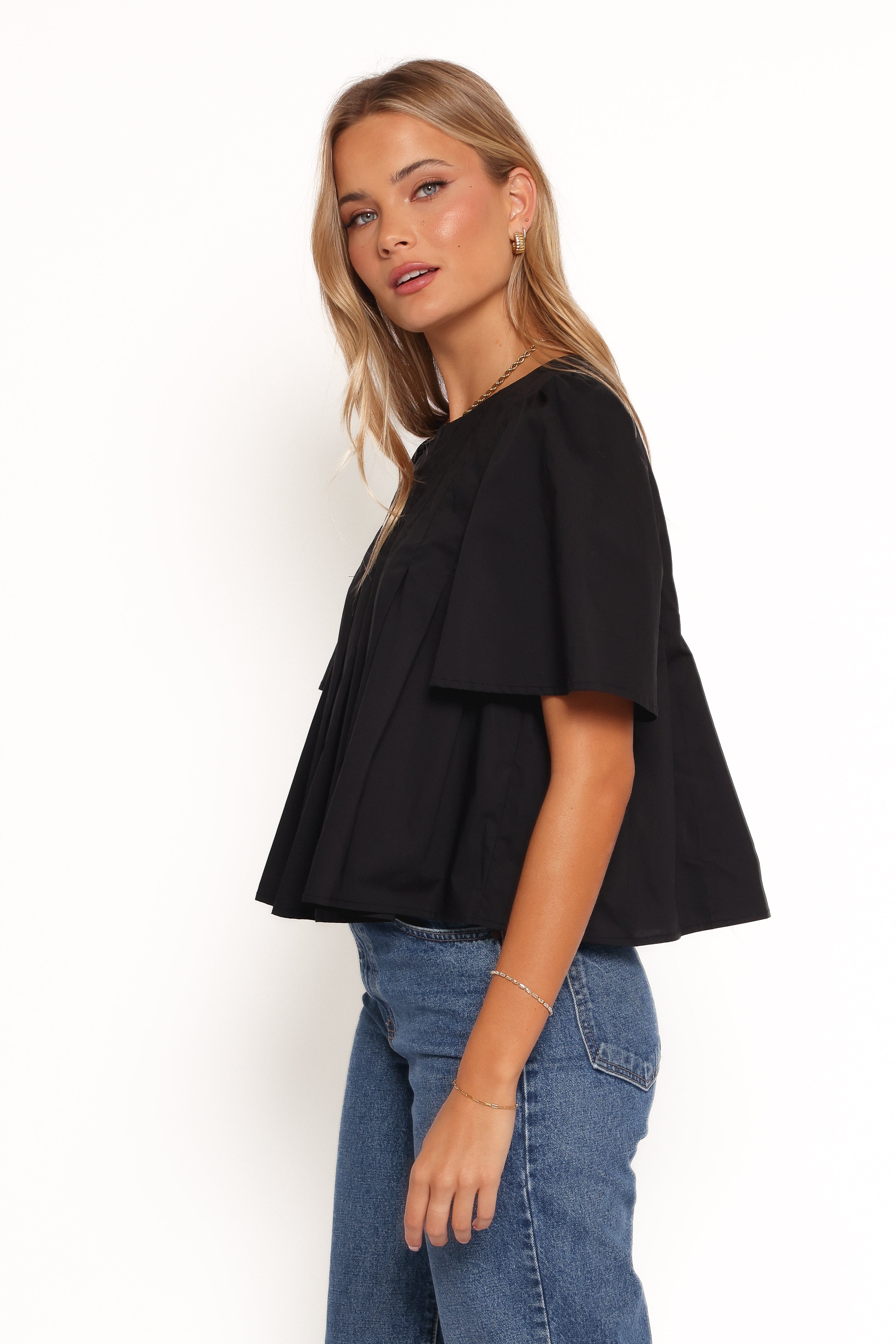 Geneva Pleated Top - Black