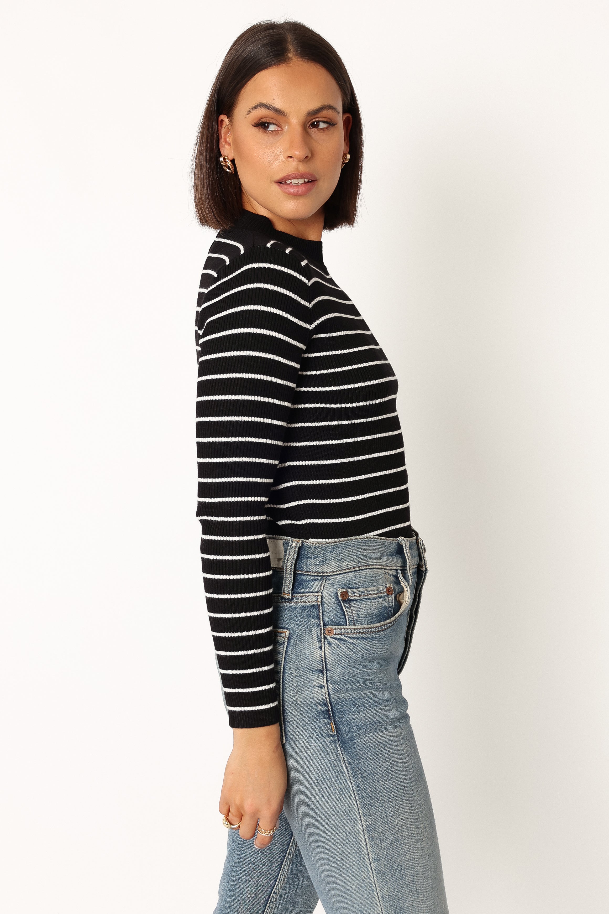 Stacie Ribbed Knit Top - Black Stripe