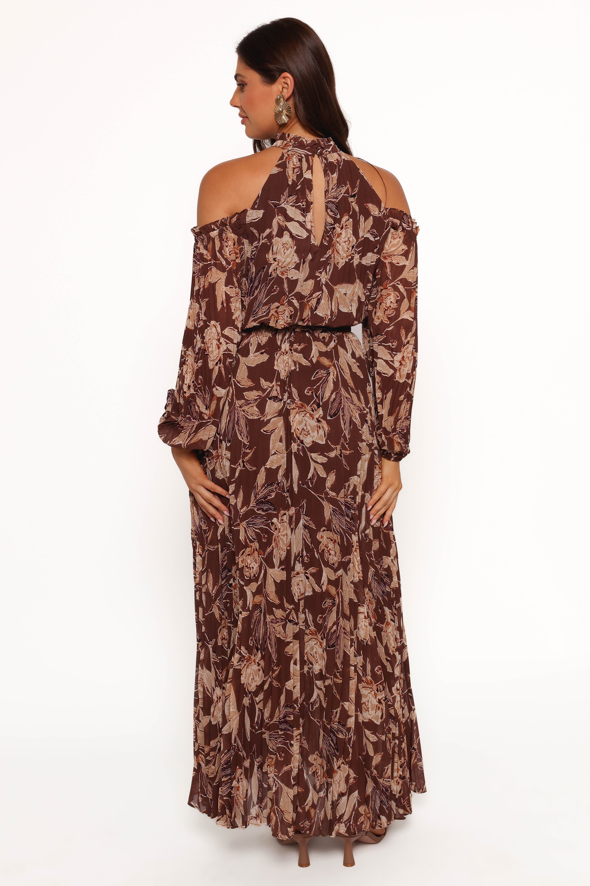 Hilary Pleated Maxi Dress - Brown Floral