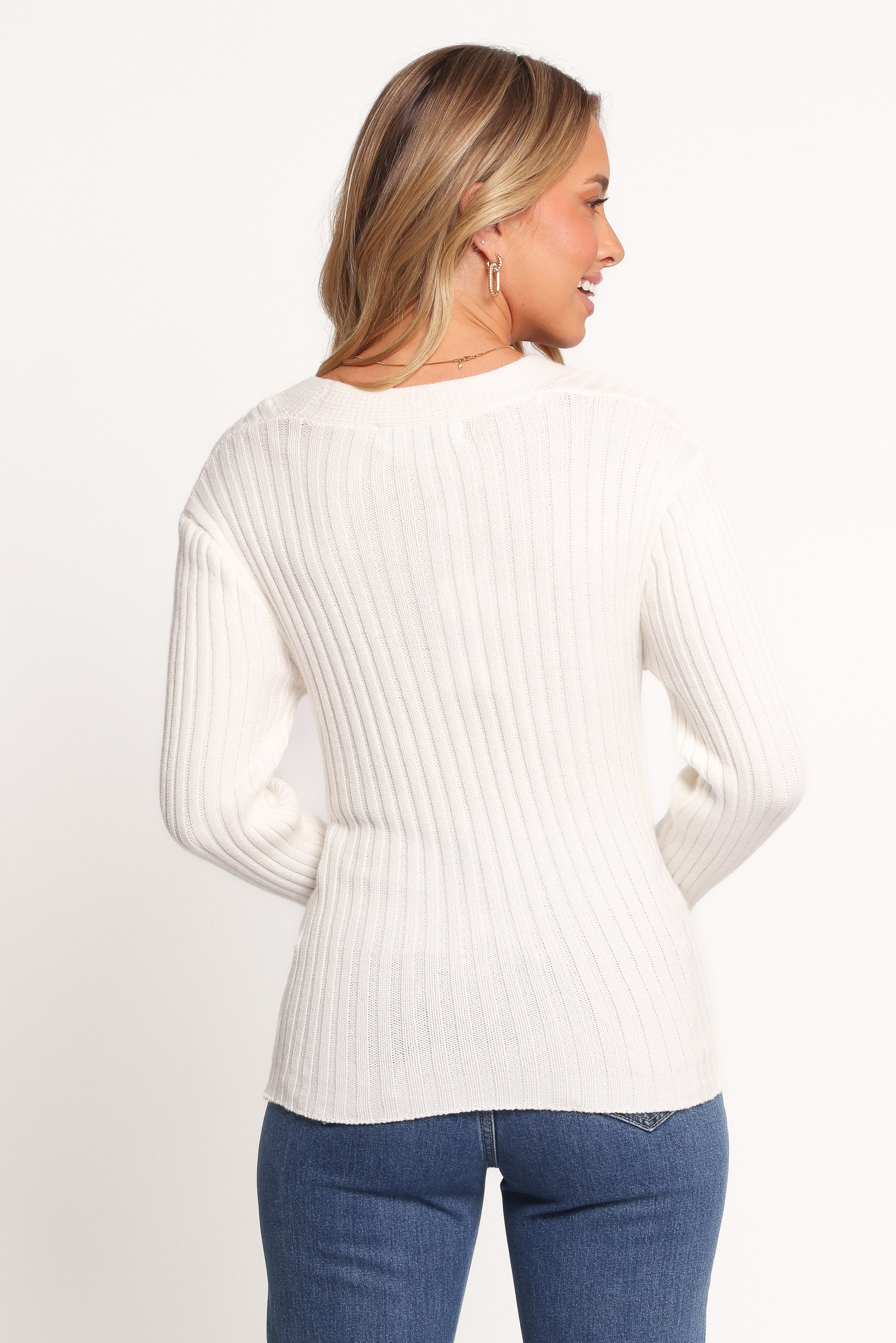 Hannon Ribbed Crossover Knit Sweater - White