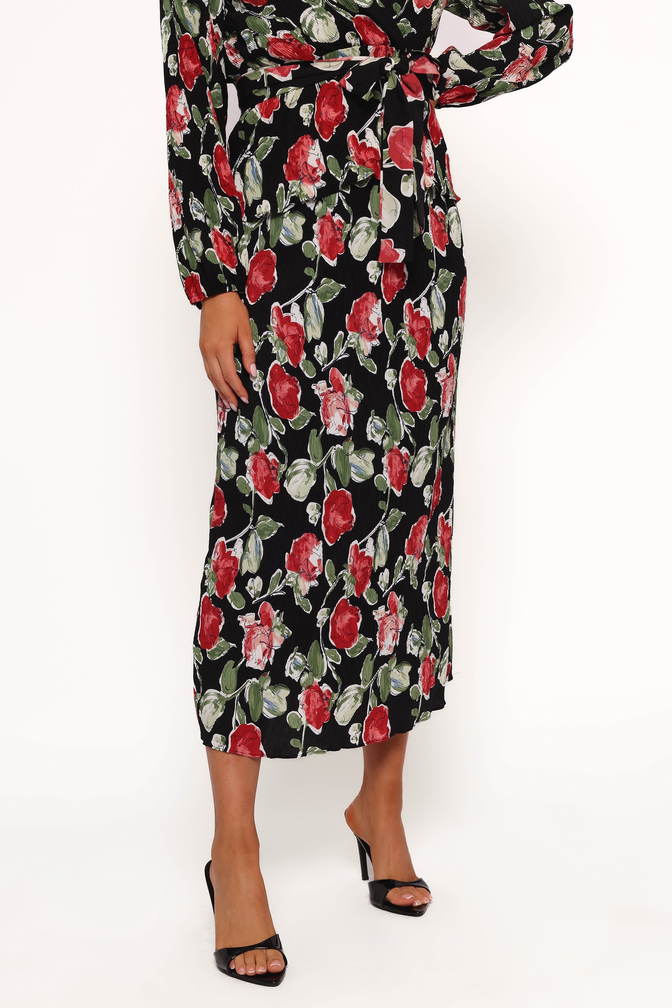 Minelli Pleat Midi Skirt - Black Rose