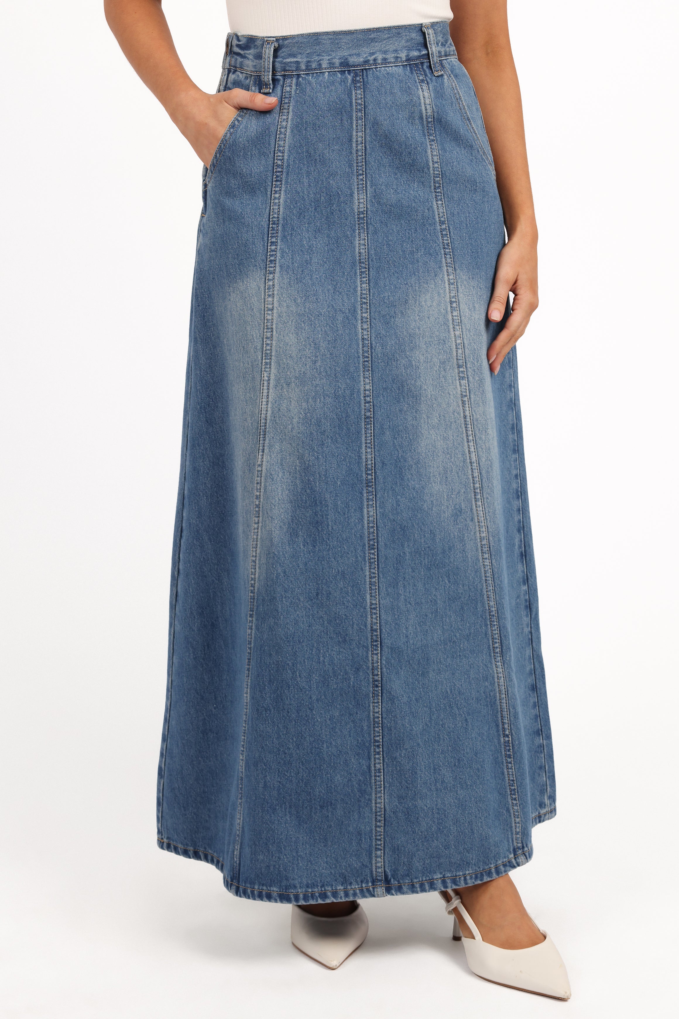 Gwen Denim Skirt - Mid Wash Denim