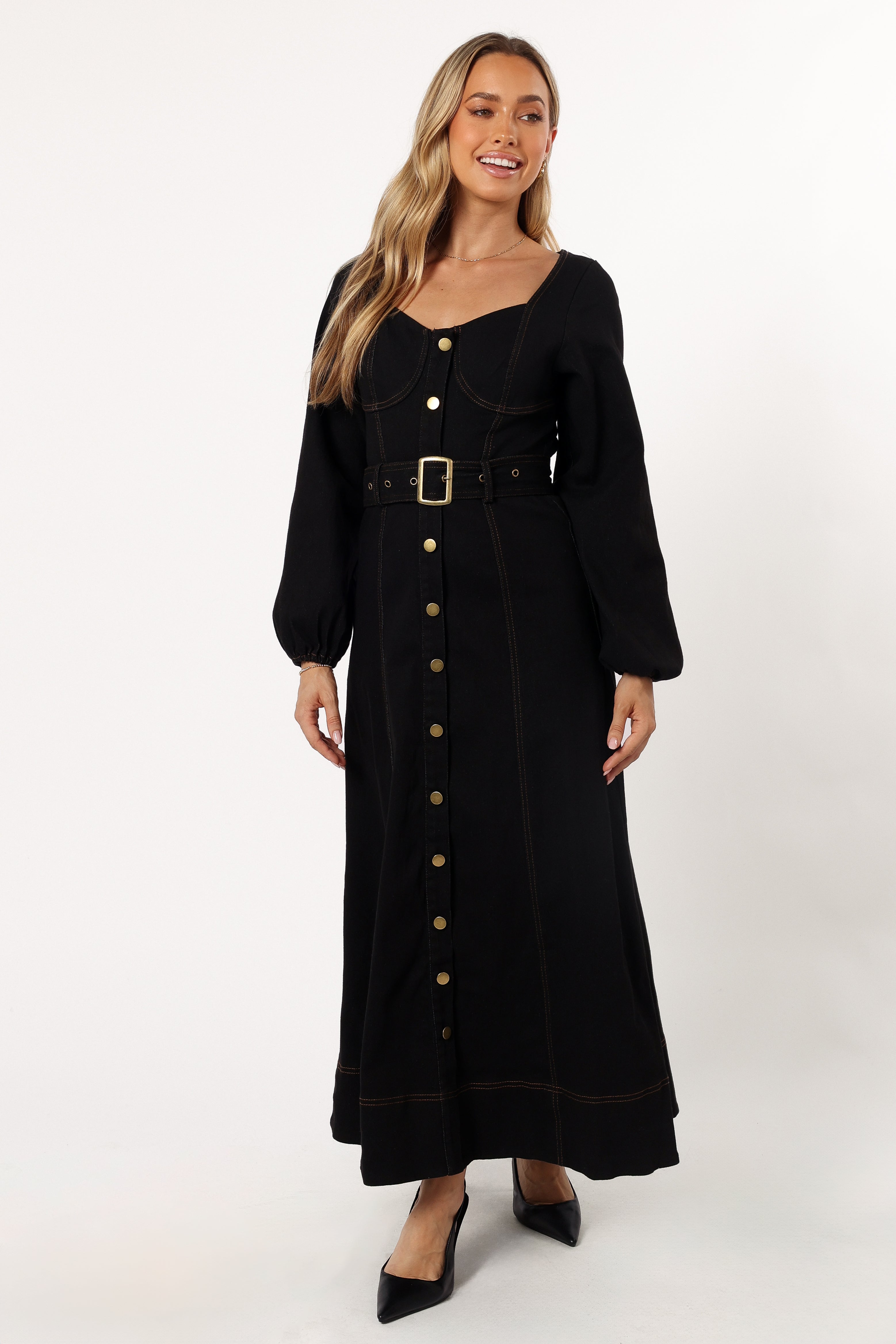 Mateo Long Sleeve Denim Dress - Black