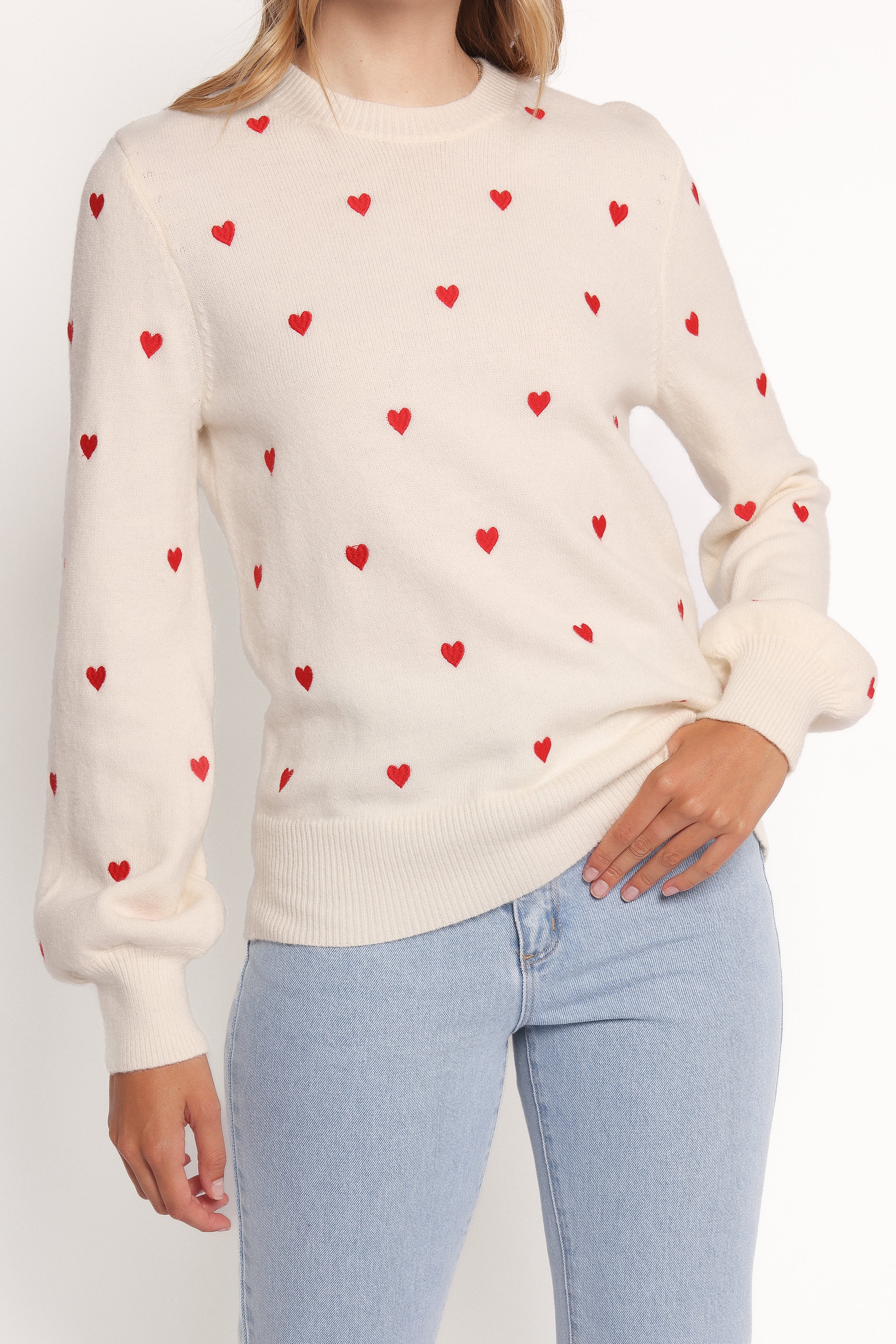 Xadie All Over Mini Heart Sweater - Cream/Red