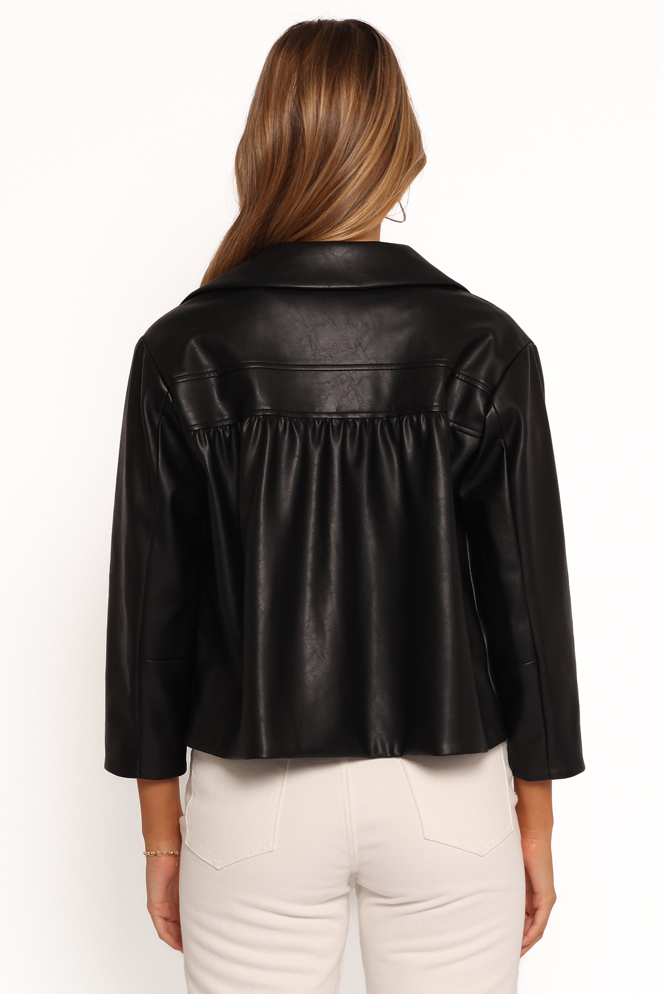 Evora Faux Leather Button Front Jacket - Black