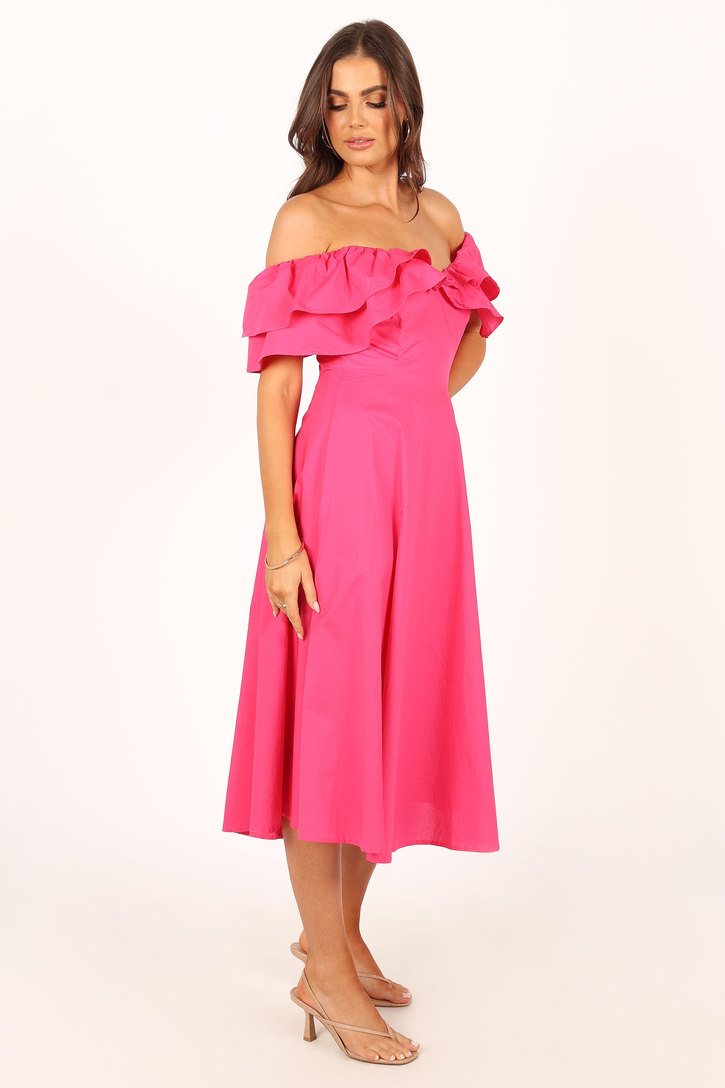 Cabo Frill Sleeve Midi Dress - Magenta