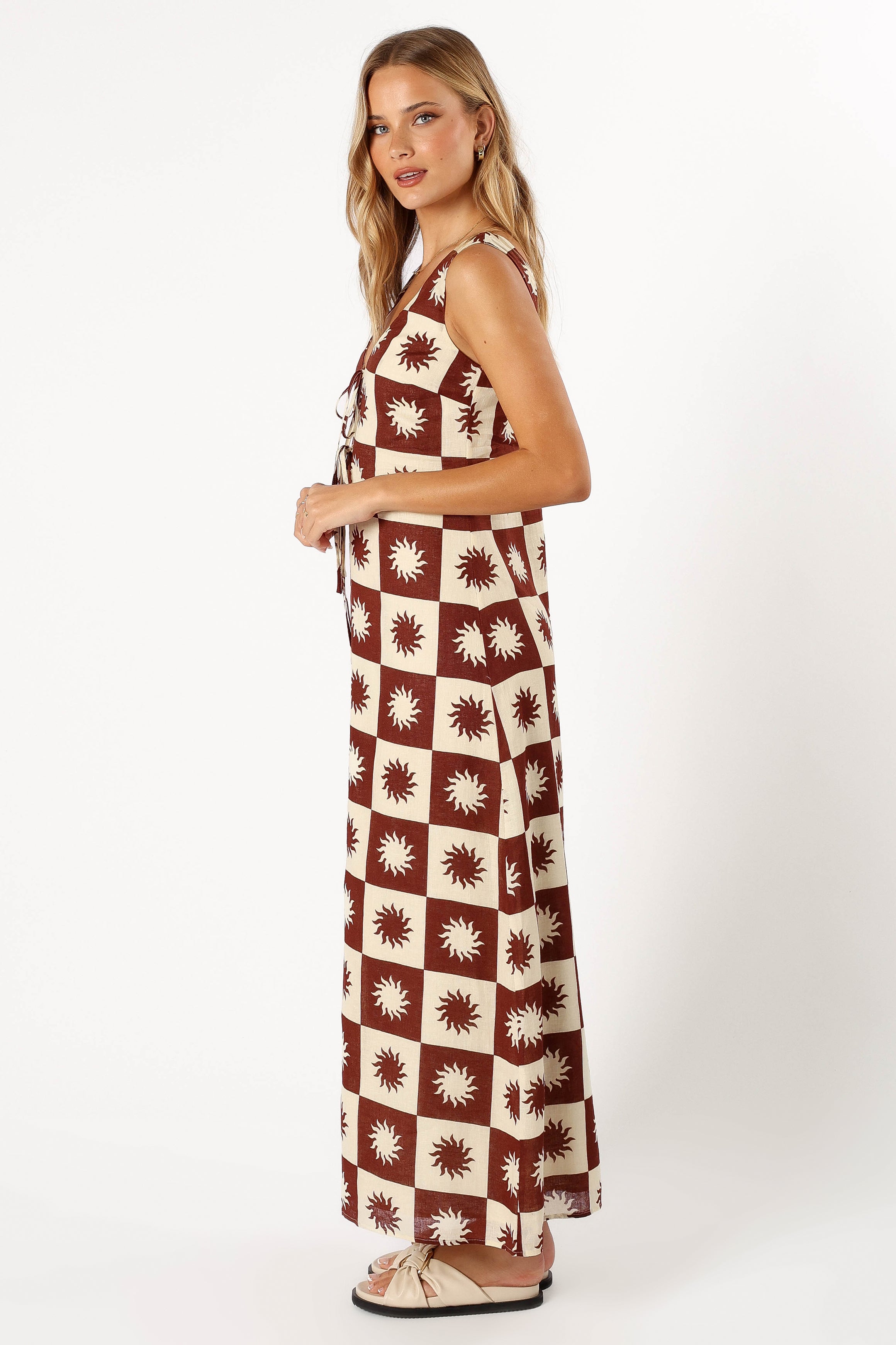 Carson Midi Dress - Brown Cream