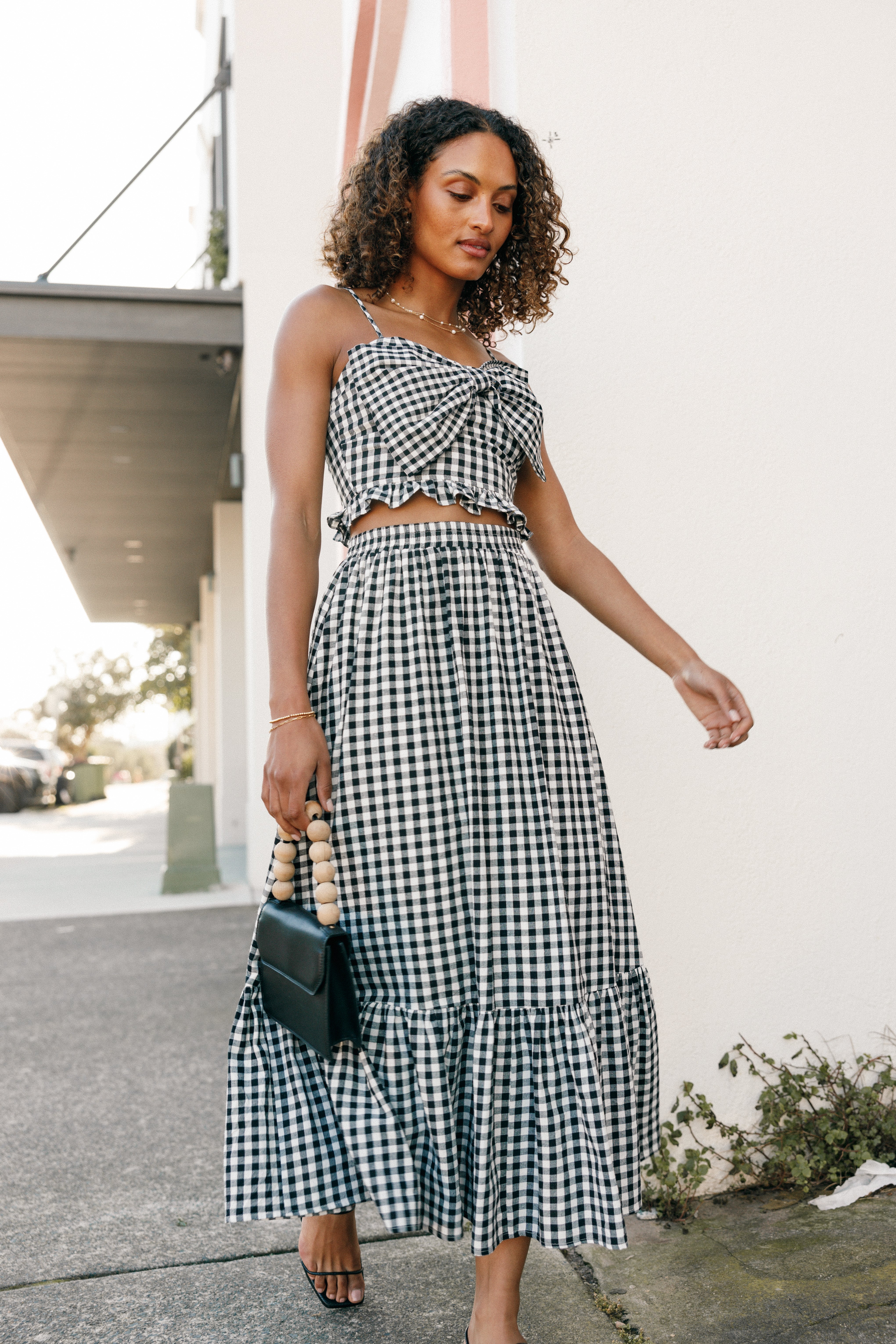 Bambi Tiered Midi Skirt - Black Gingham