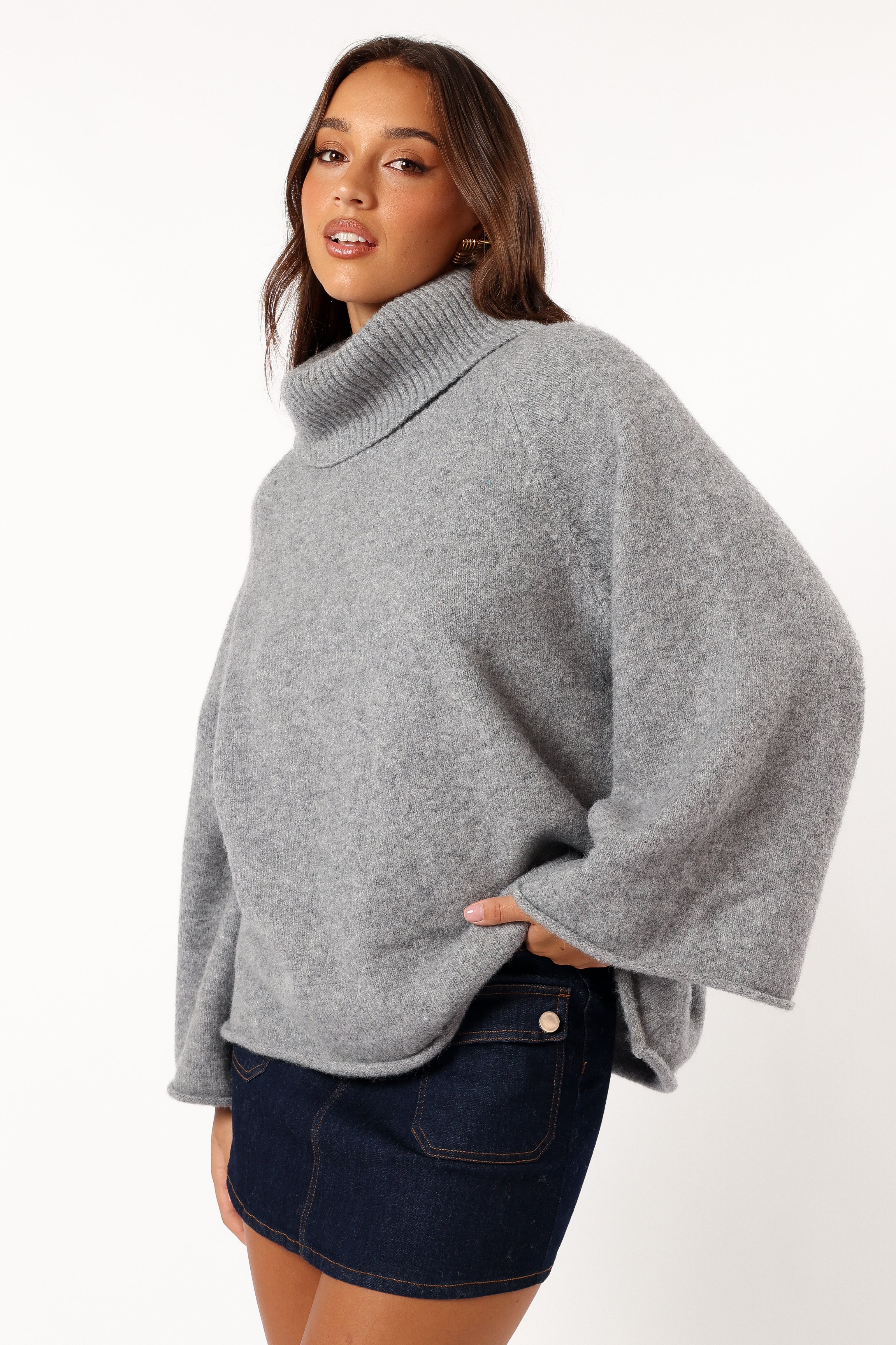 Bindy Cowlneck Knit Sweater - Grey Marle