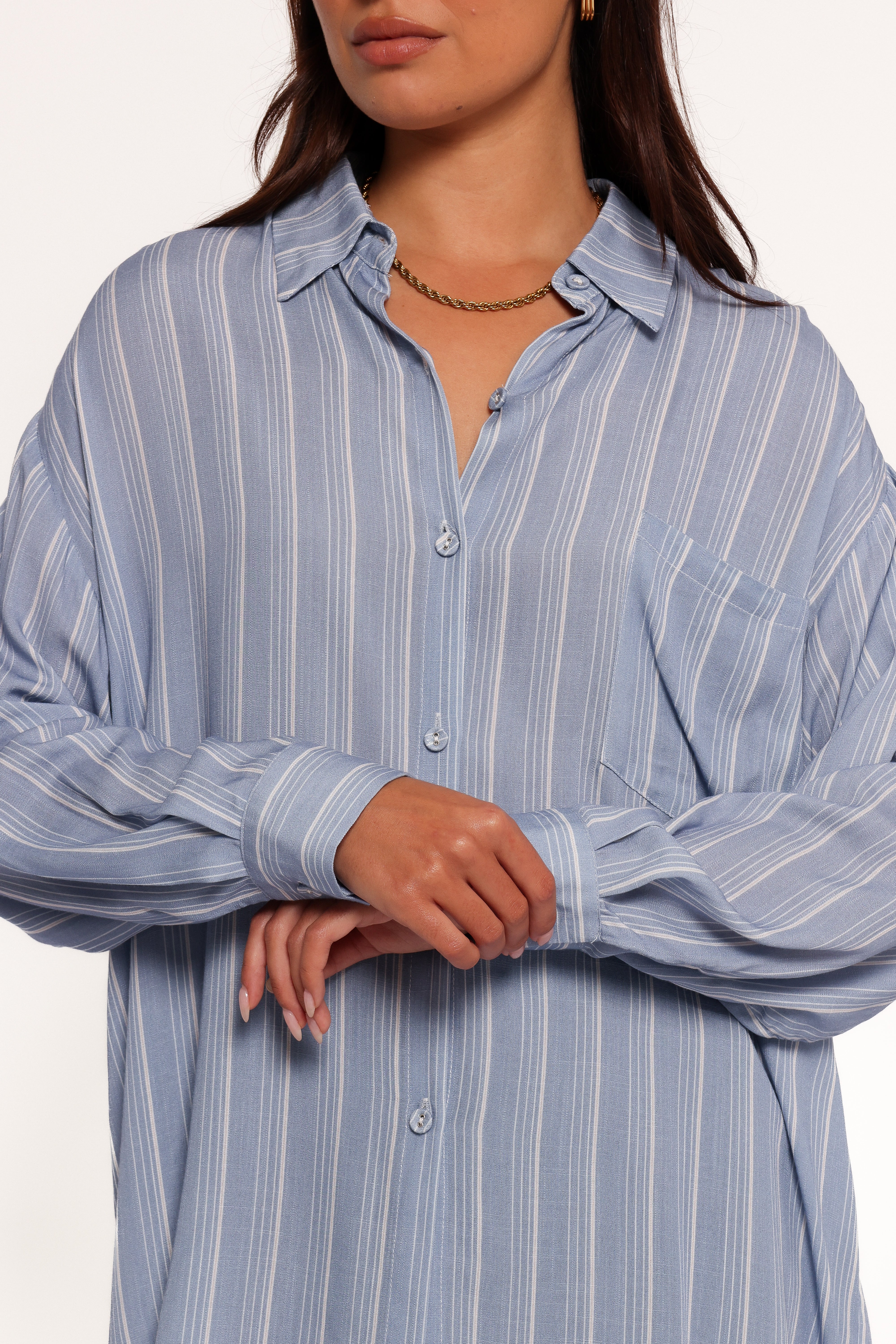 Rixo Button Down Top - Blue Stripe