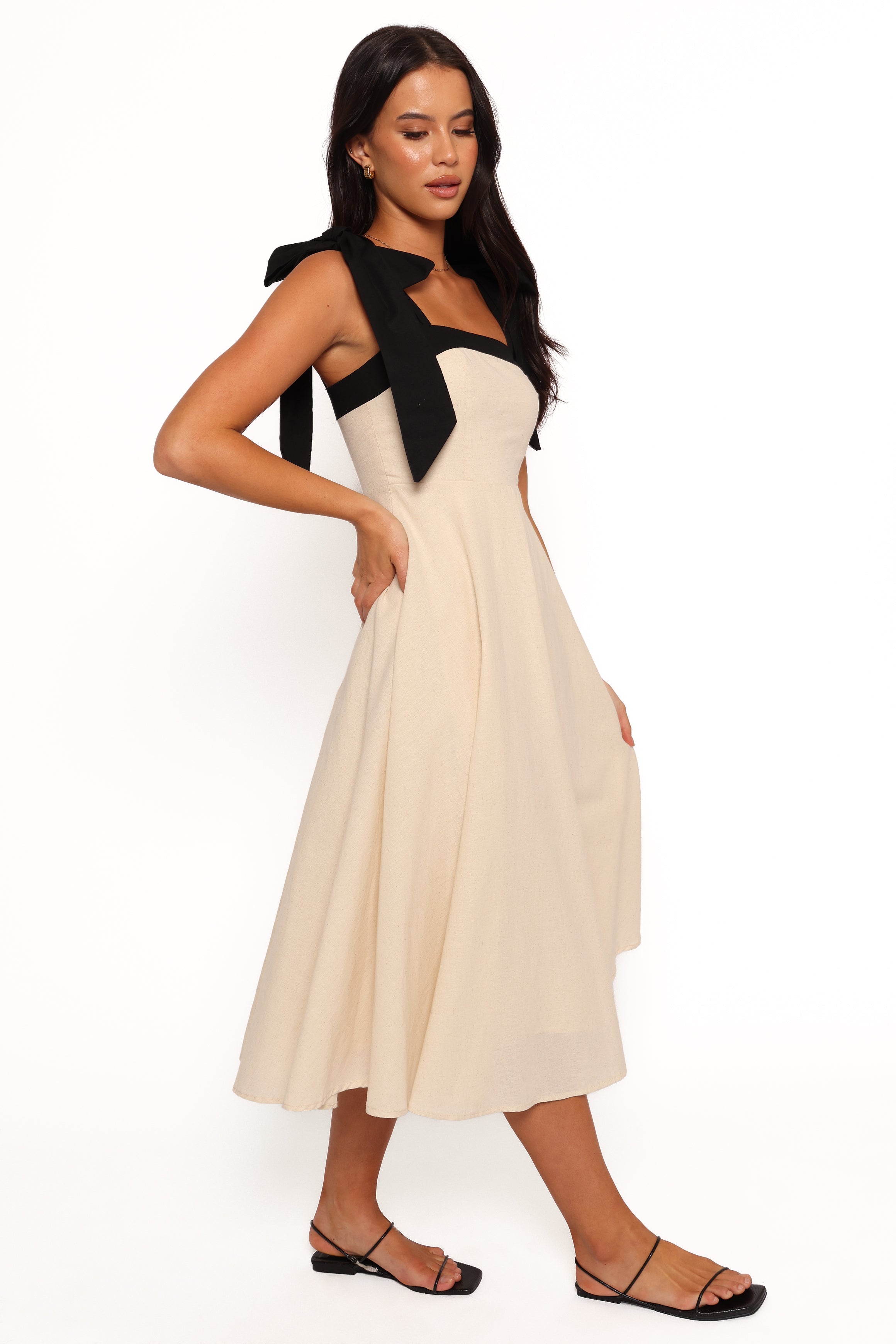 Olinda Midi Dress - Oatmeal Black