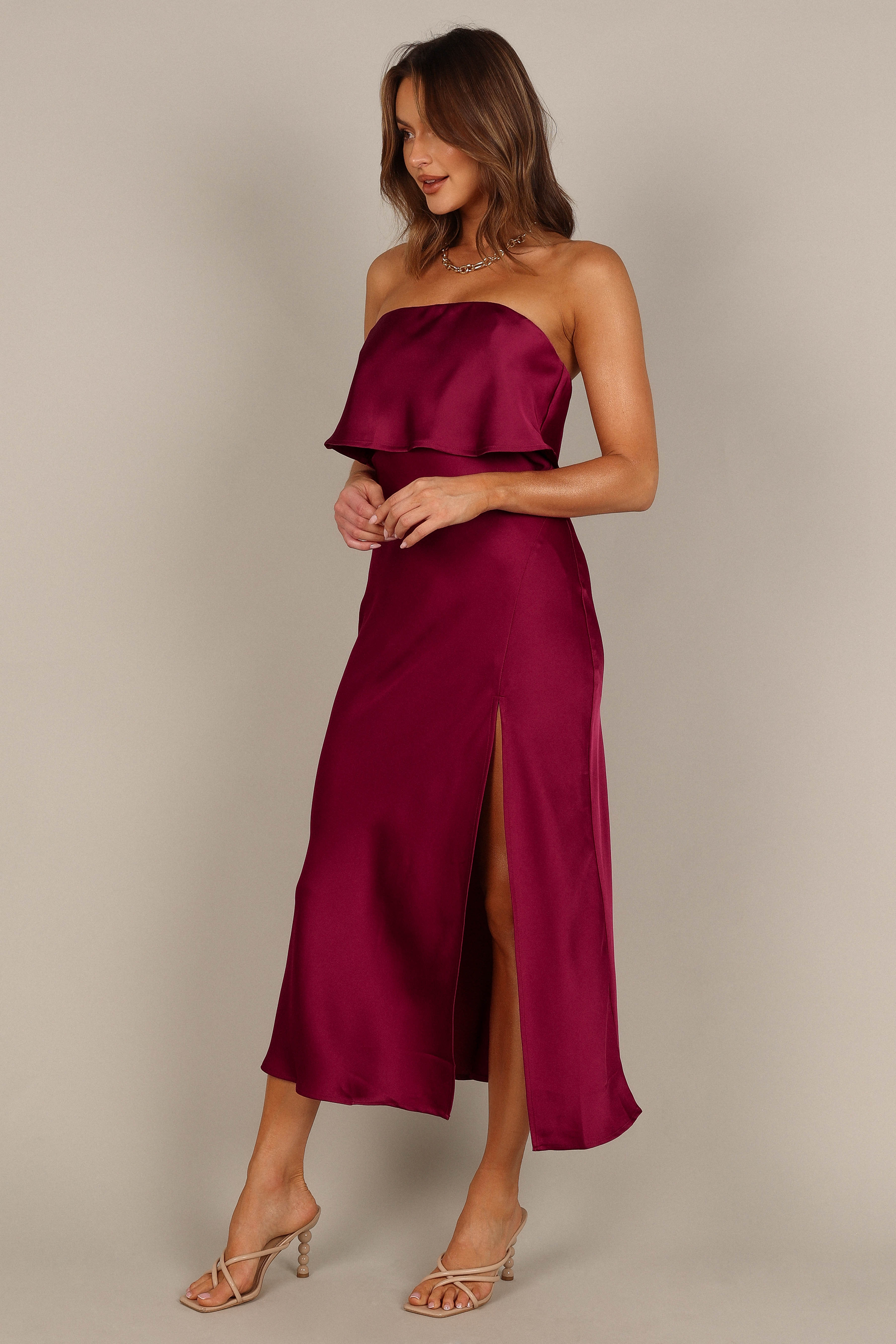 Vienna Strapless Midi Dress - Berry