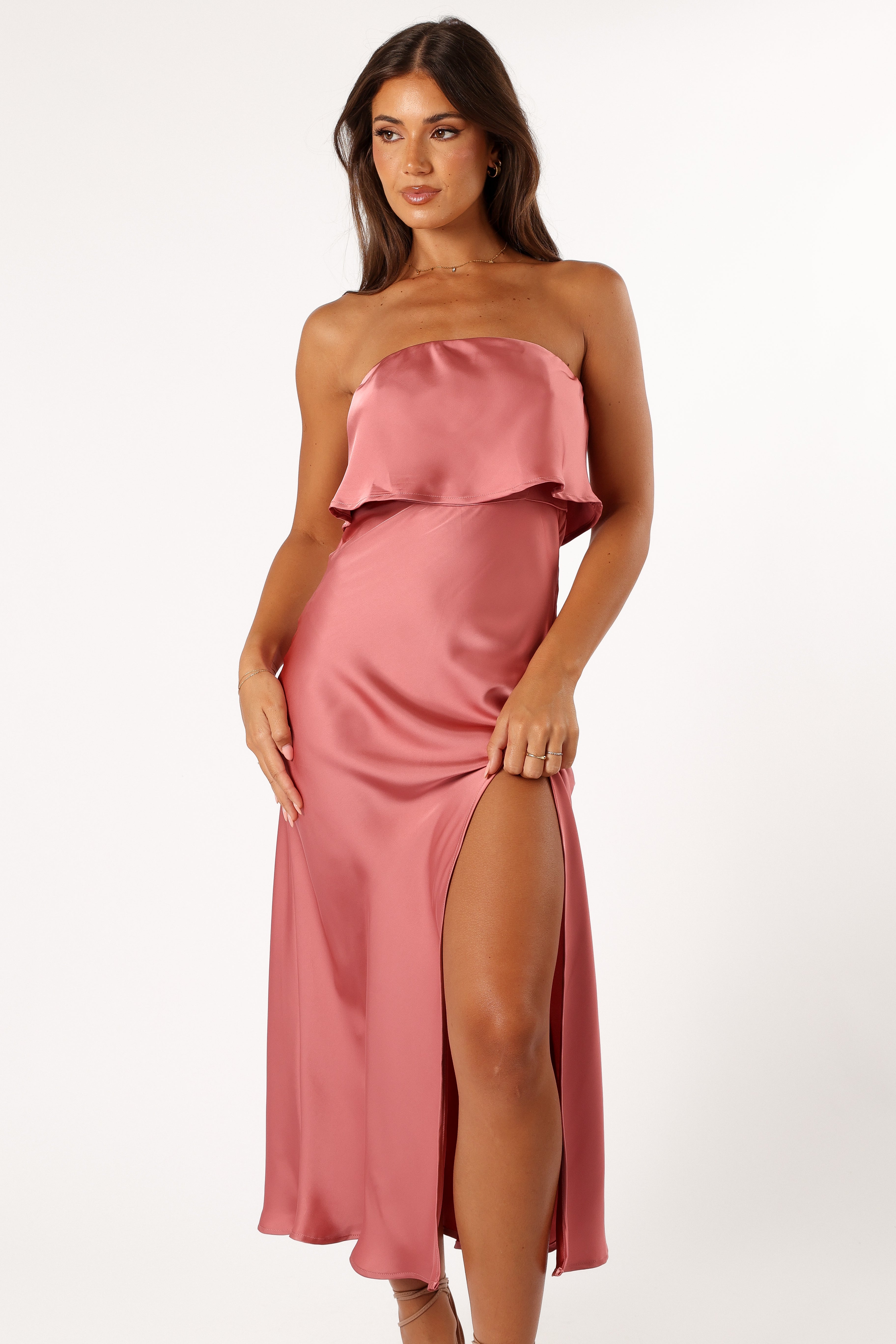 Vienna Strapless Midi Dress - Dusty Rose